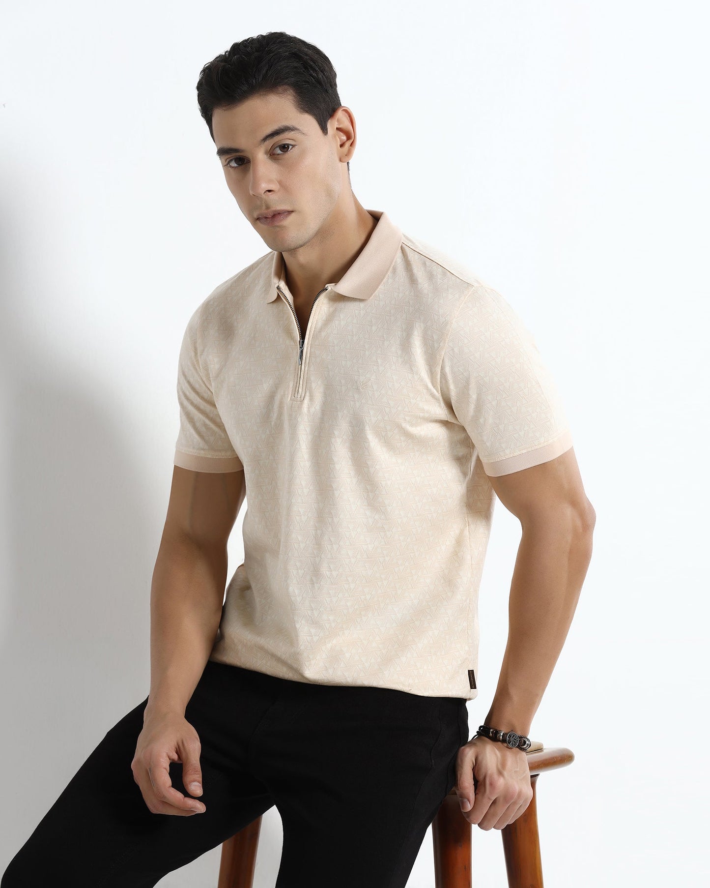 Beige Textured Polo - Sky