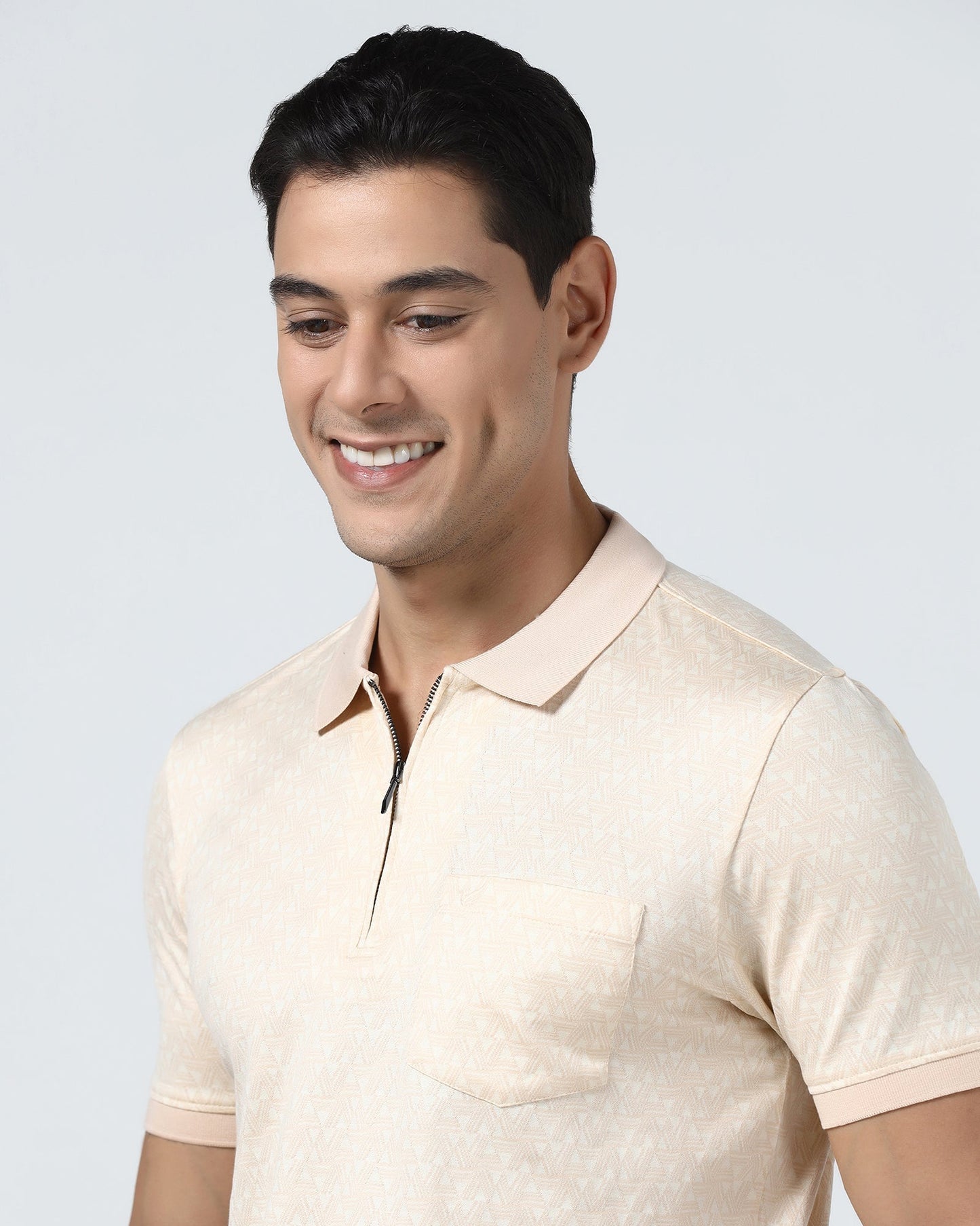 Beige Textured Polo - Sky