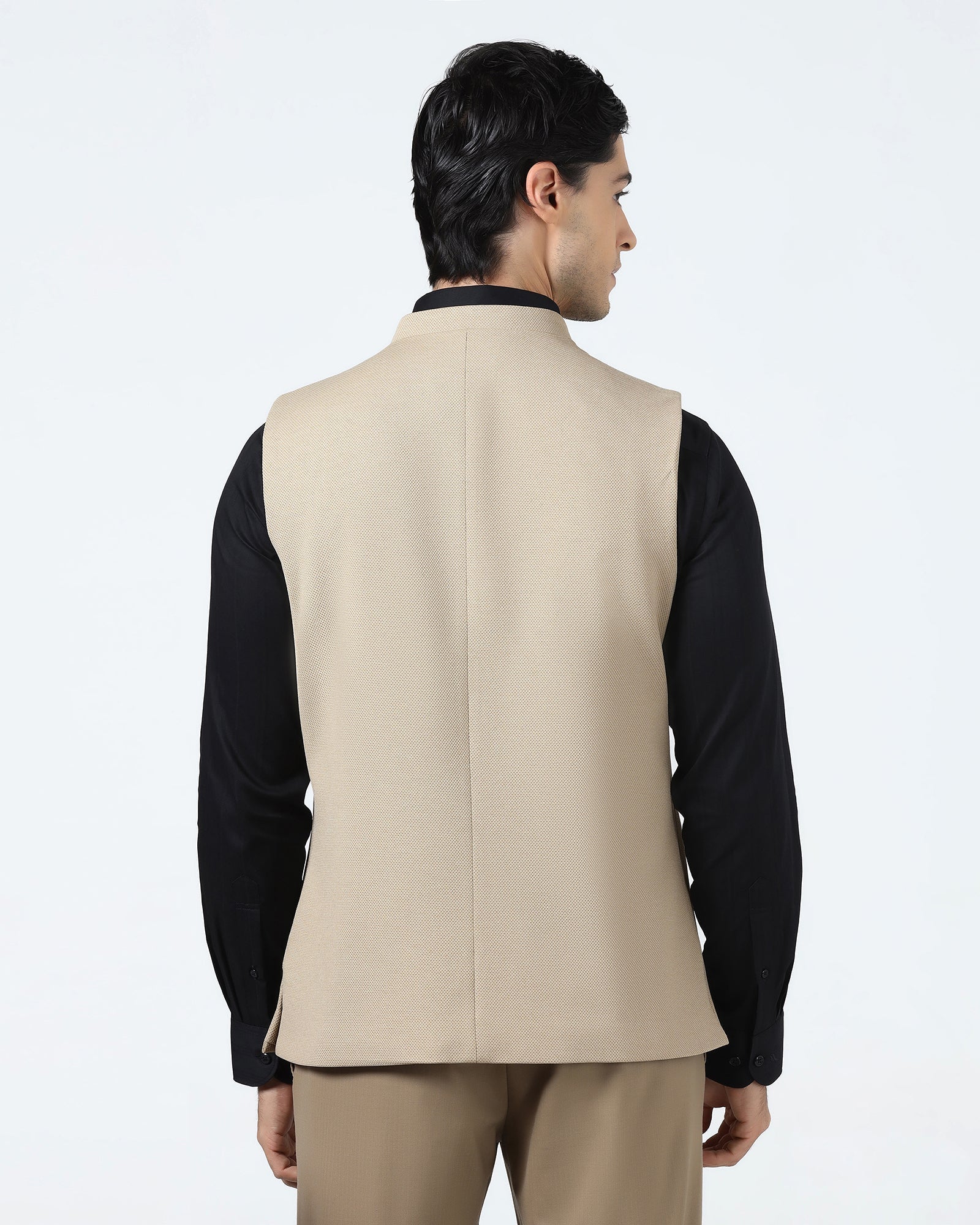 Beige Bandhgala Textured Waistcoat - Levon
