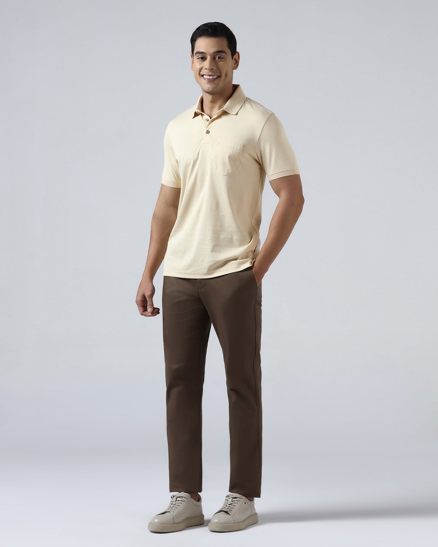 Beige Cream Printed Polo - Sign