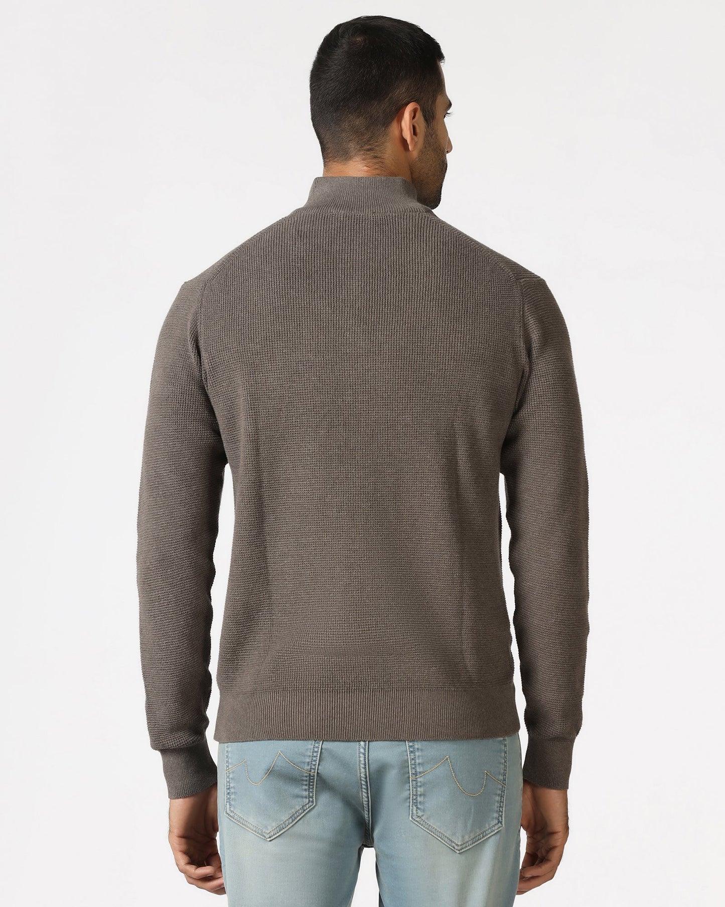 Beige High Neck Jacquard Sweatshirt - Price