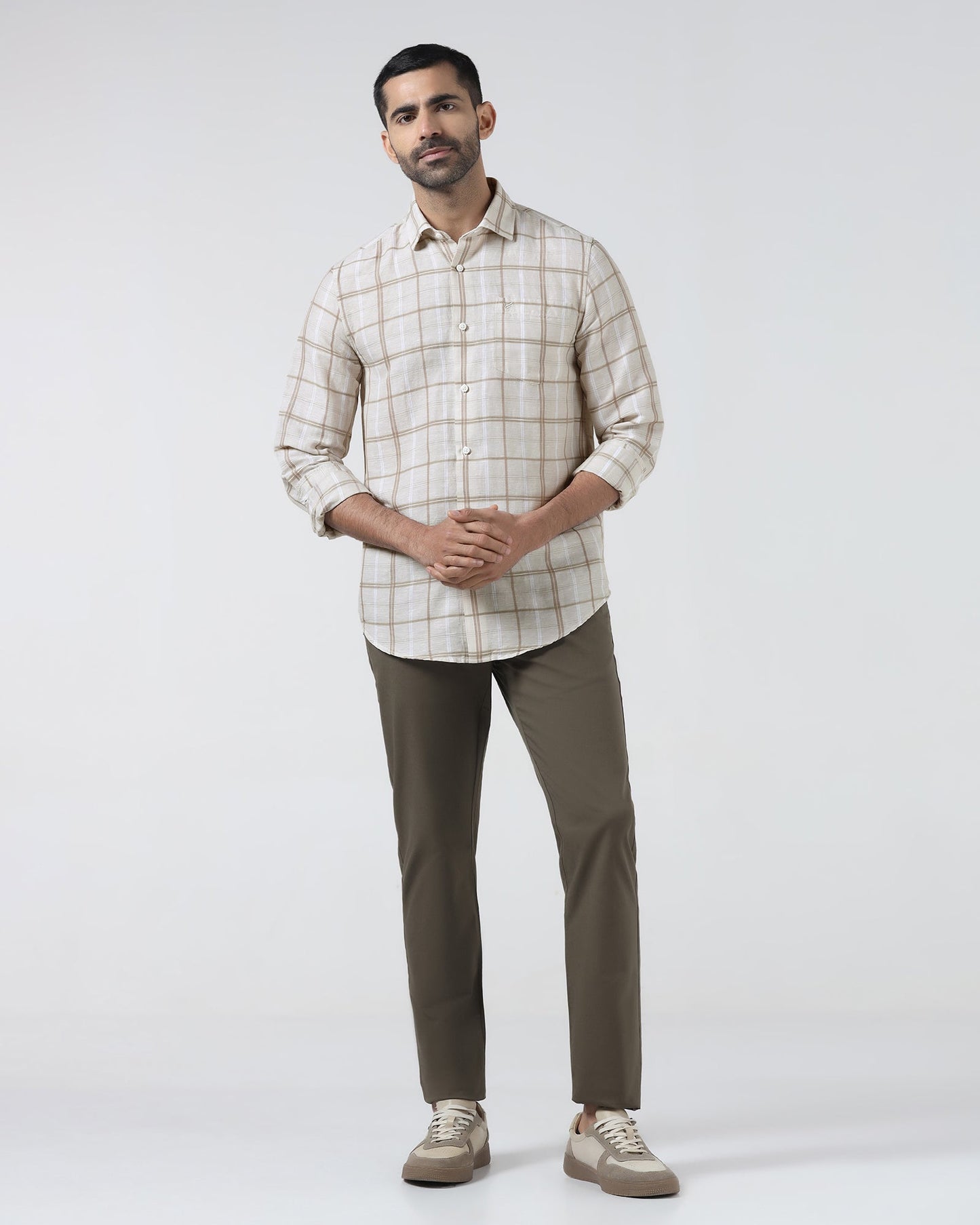 Beige Linen Check Shirt - Jomix