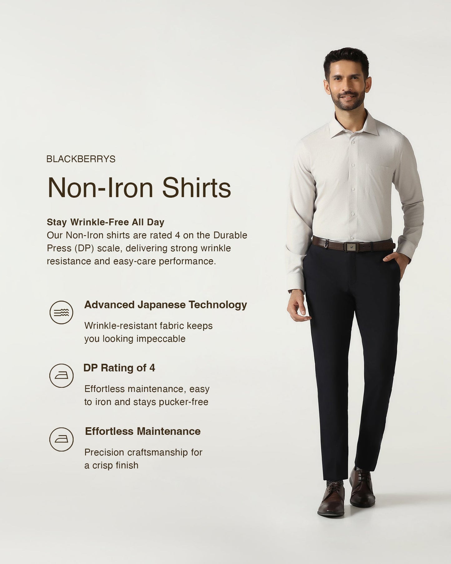 Beige Non Iron Textured Shirt - Russel