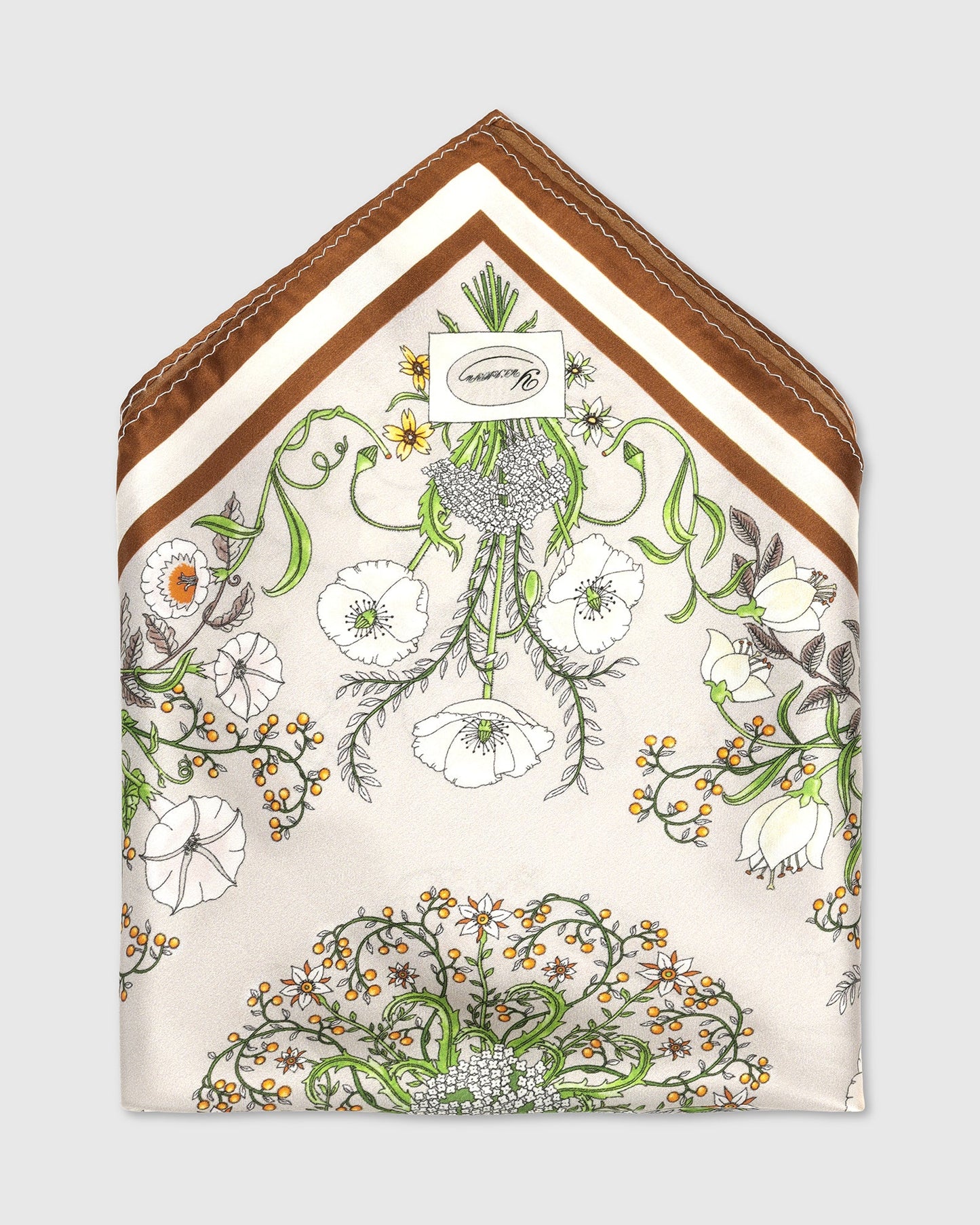 Beige Printed 100% Silk Pocket Square - Wladimir