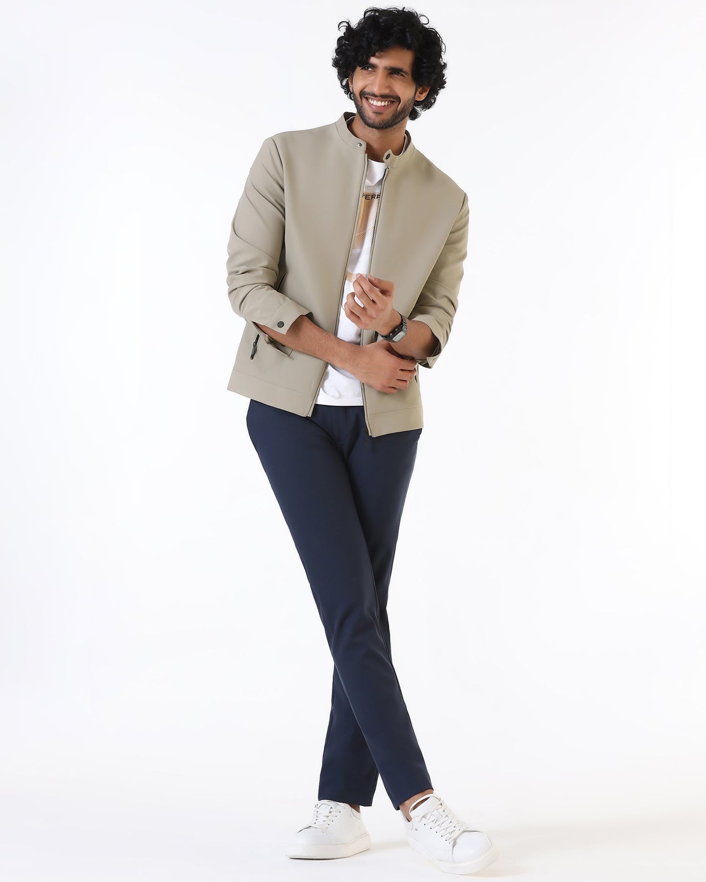 Beige TechPro Solid Zipper Jacket - Samsara