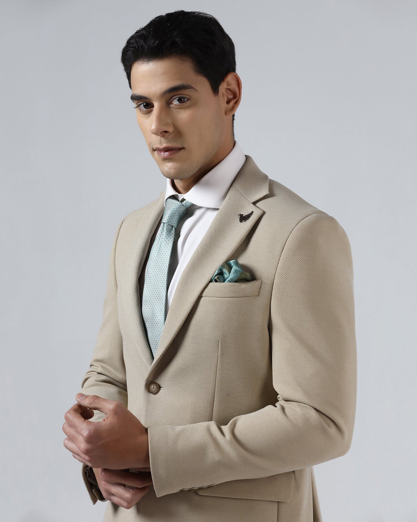 Beige Textured Blazer - Jevlon