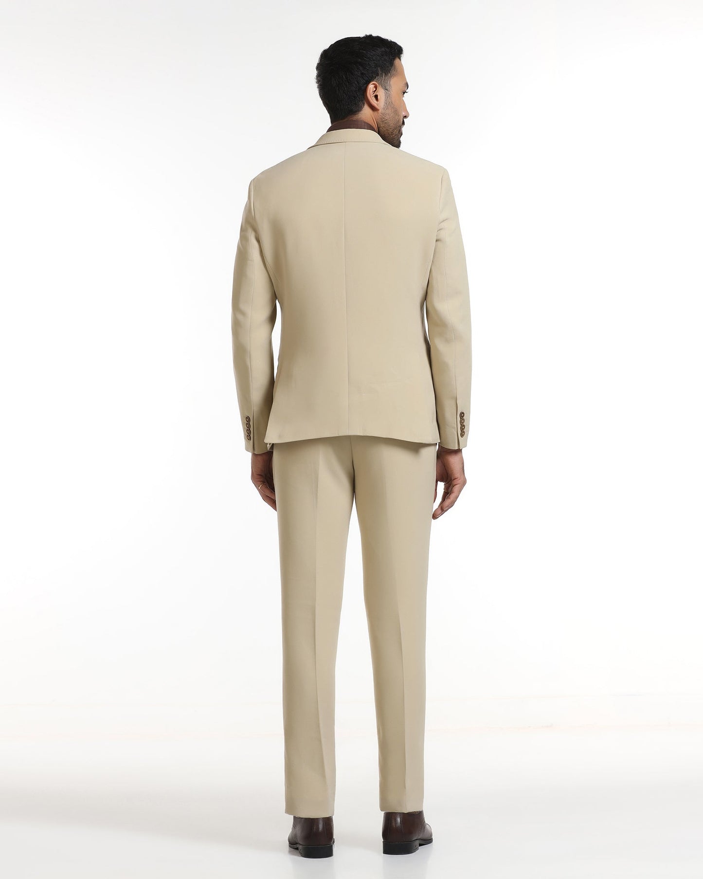 Beige Three Piece Solid Suit - Kover