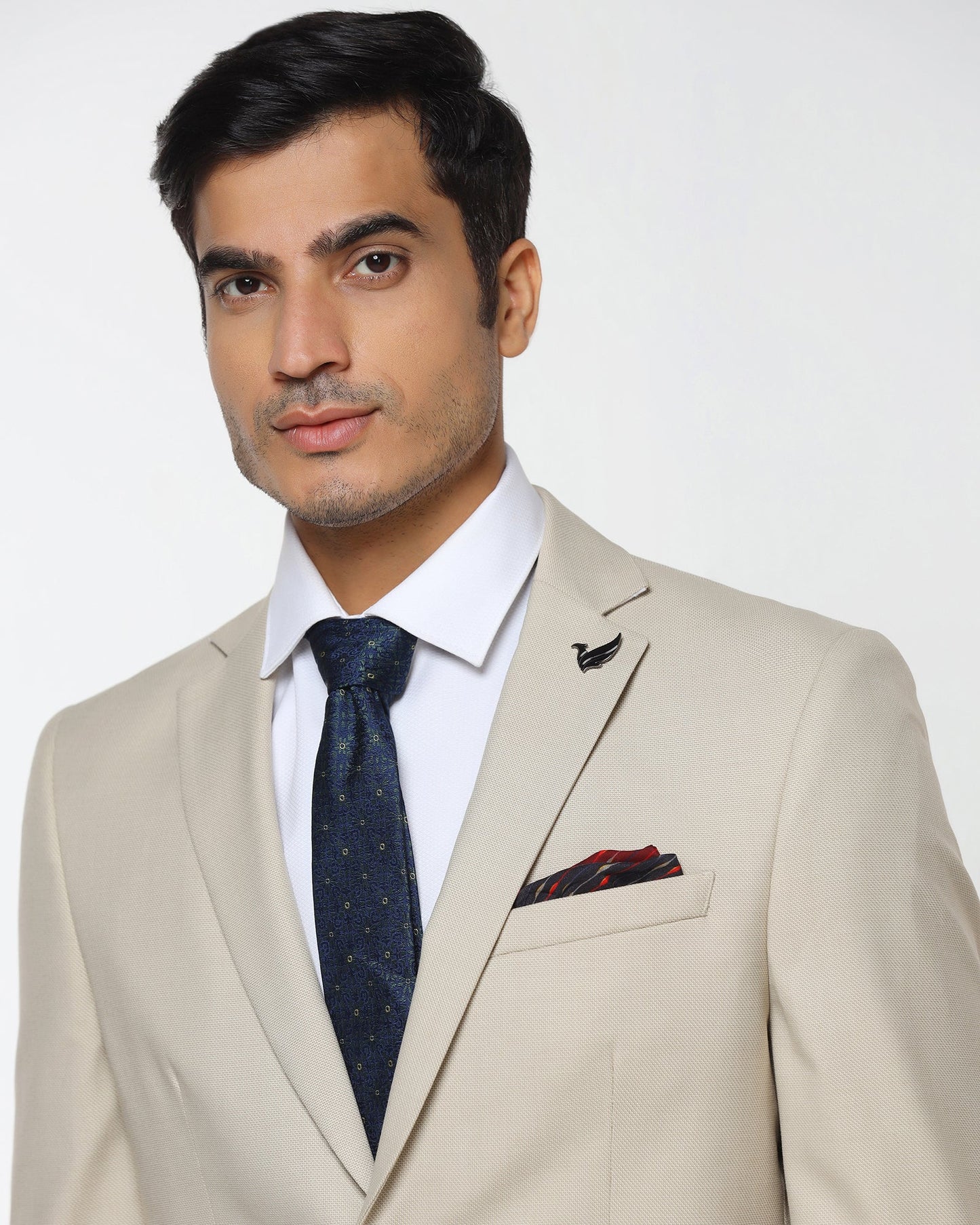 Beige Two Piece Textured Suit - Brim