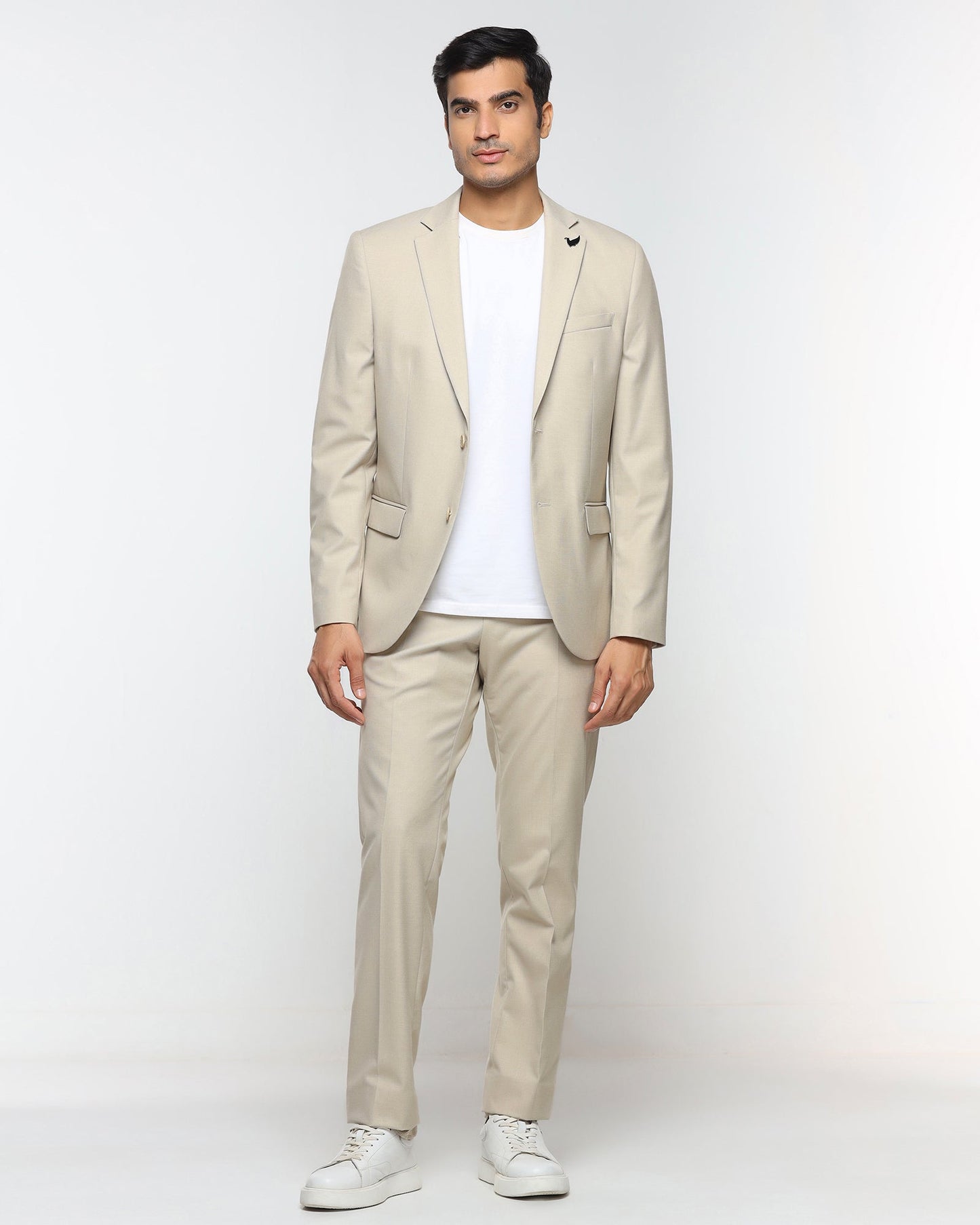 Beige Two Piece Textured Suit - Brim