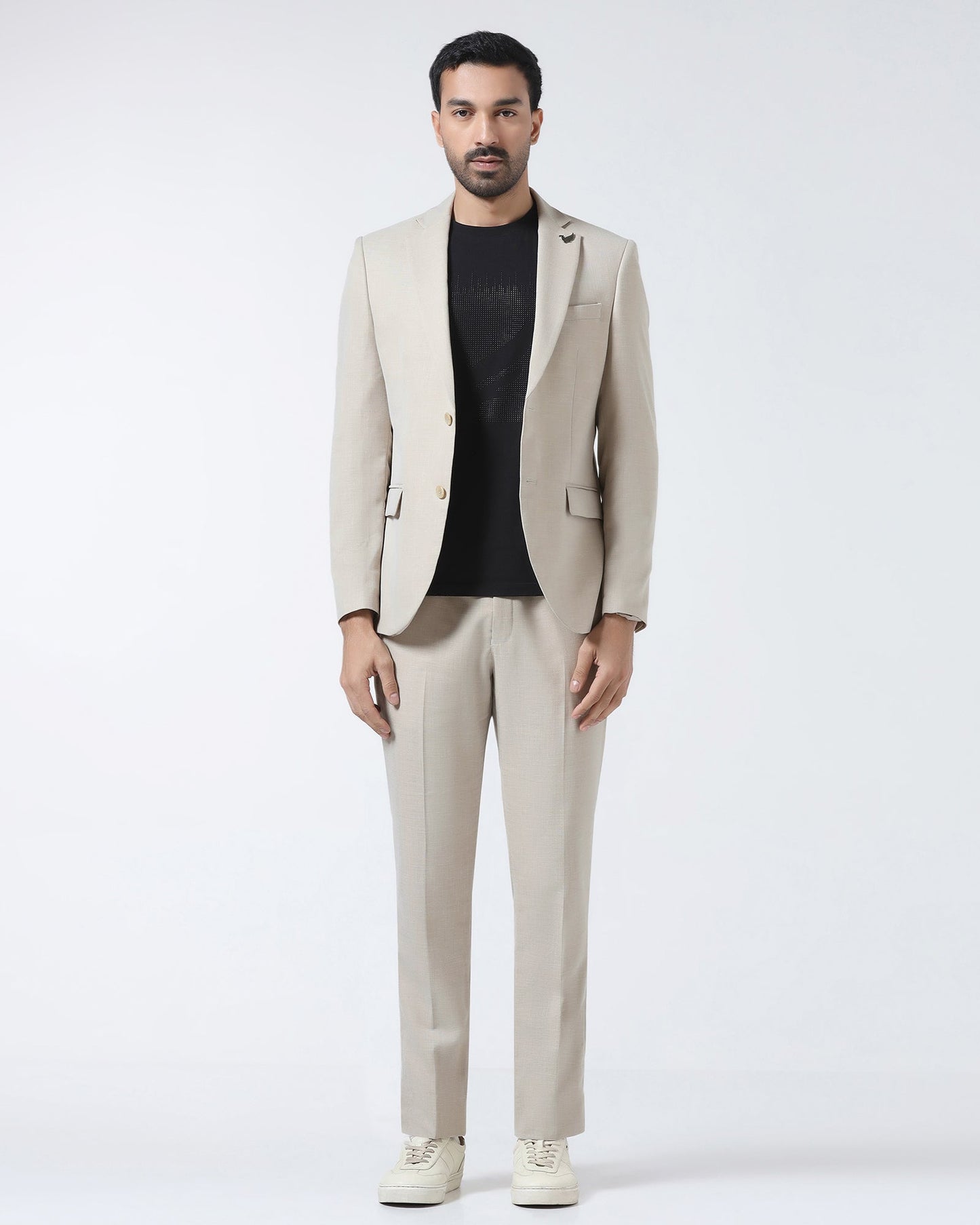 Beige Two Piece Textured Suit - Rex