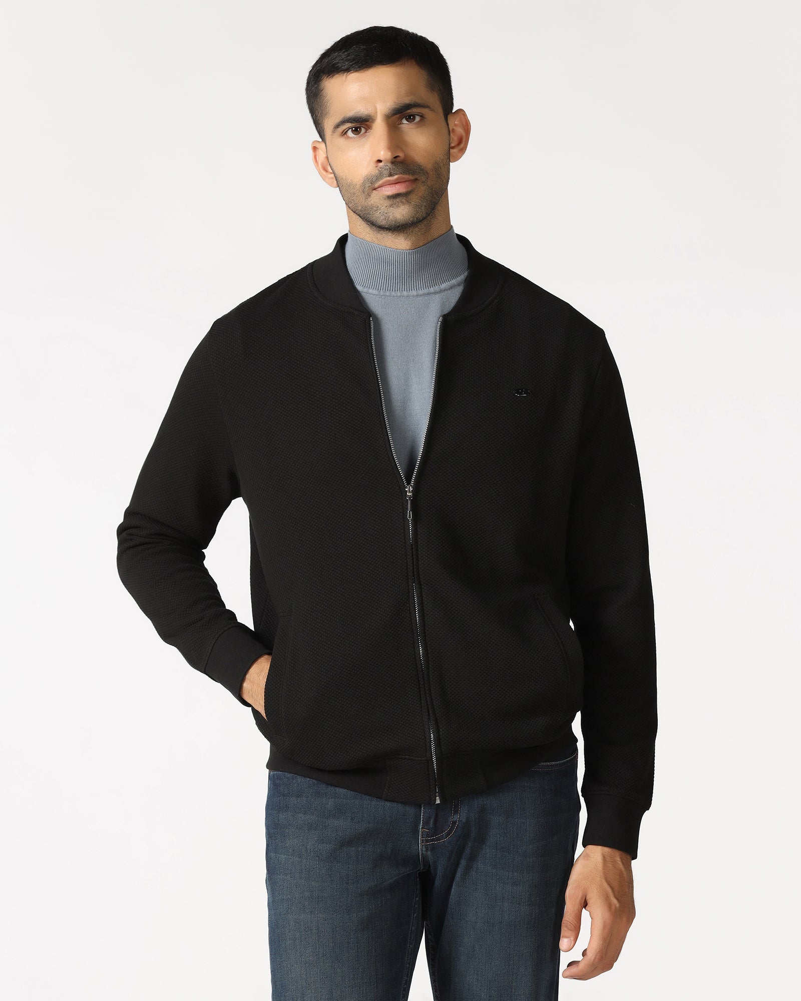 Black Bomber Neck Textured Sweatshirt - Triumph