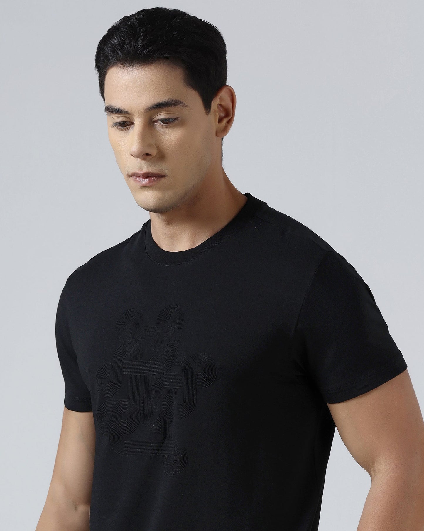 Black Crew Neck Printed T-Shirt - Misa