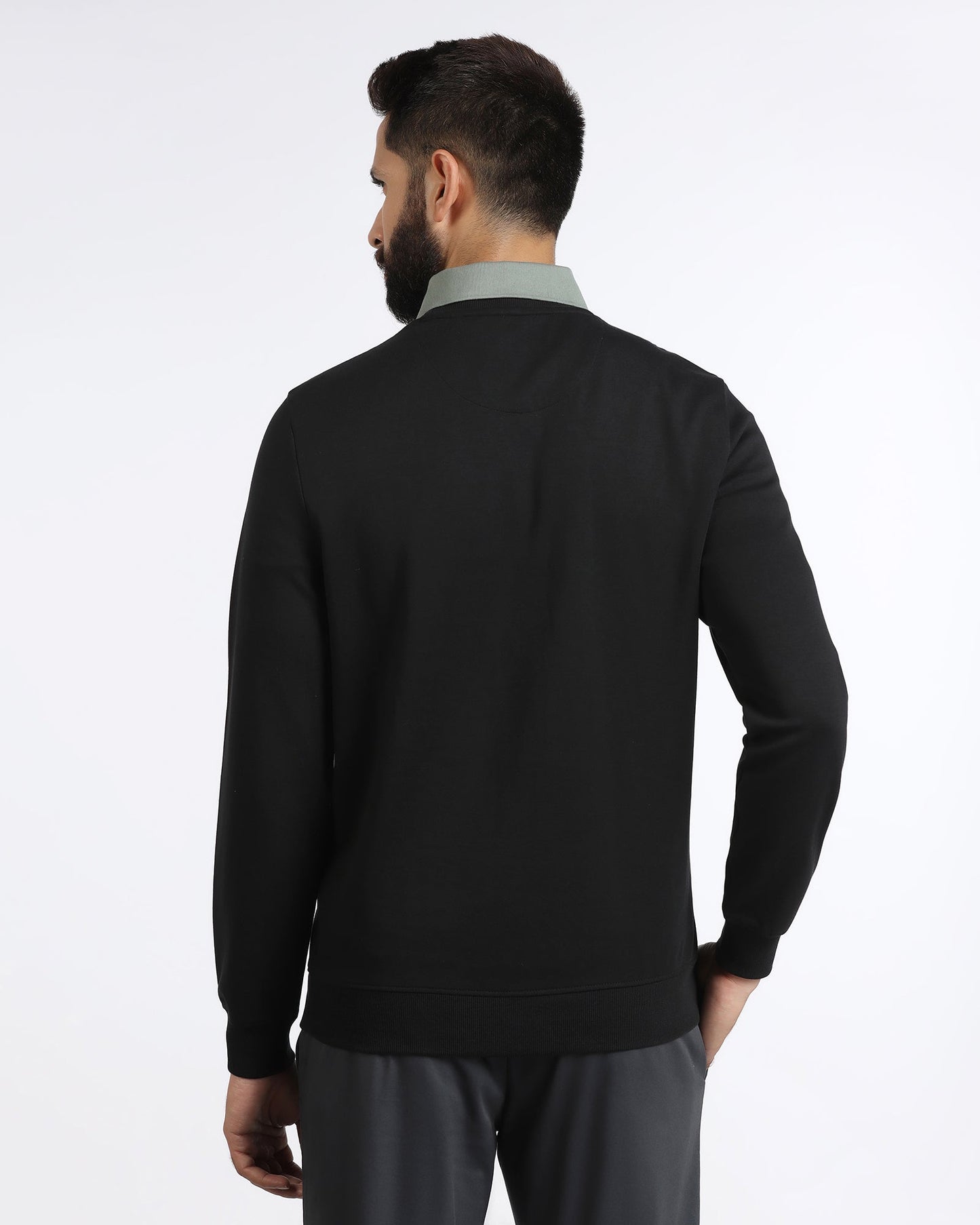 Black Crew Neck Solid Sweatshirt - Bling