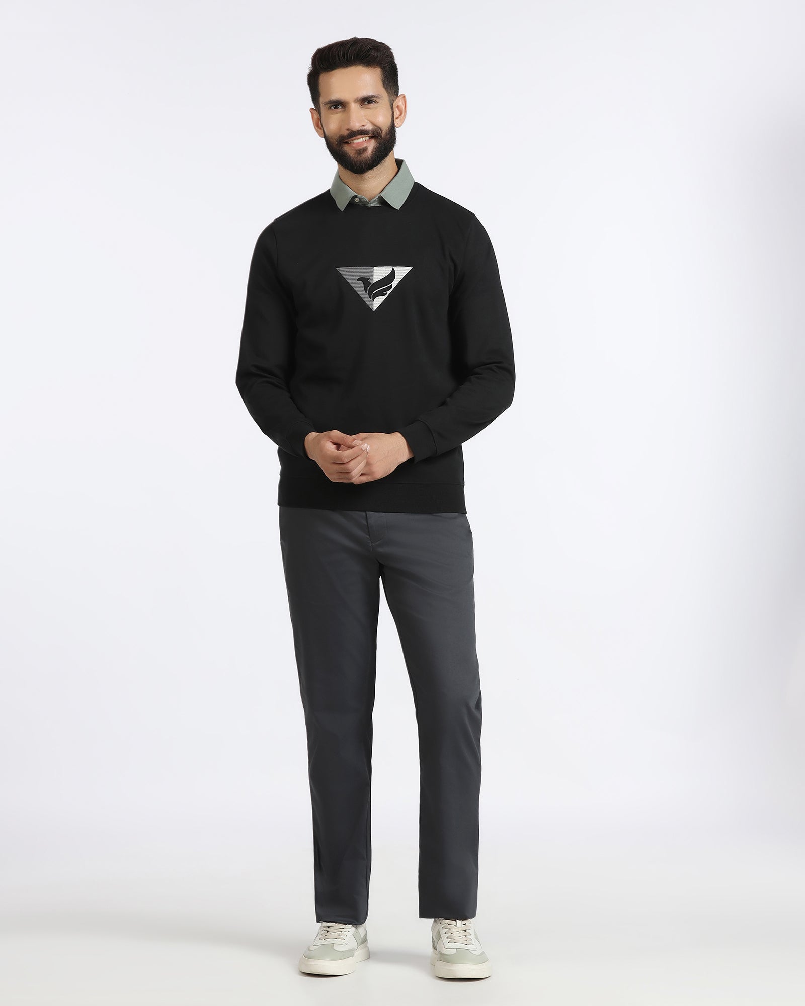 Black Crew Neck Solid Sweatshirt - Bling