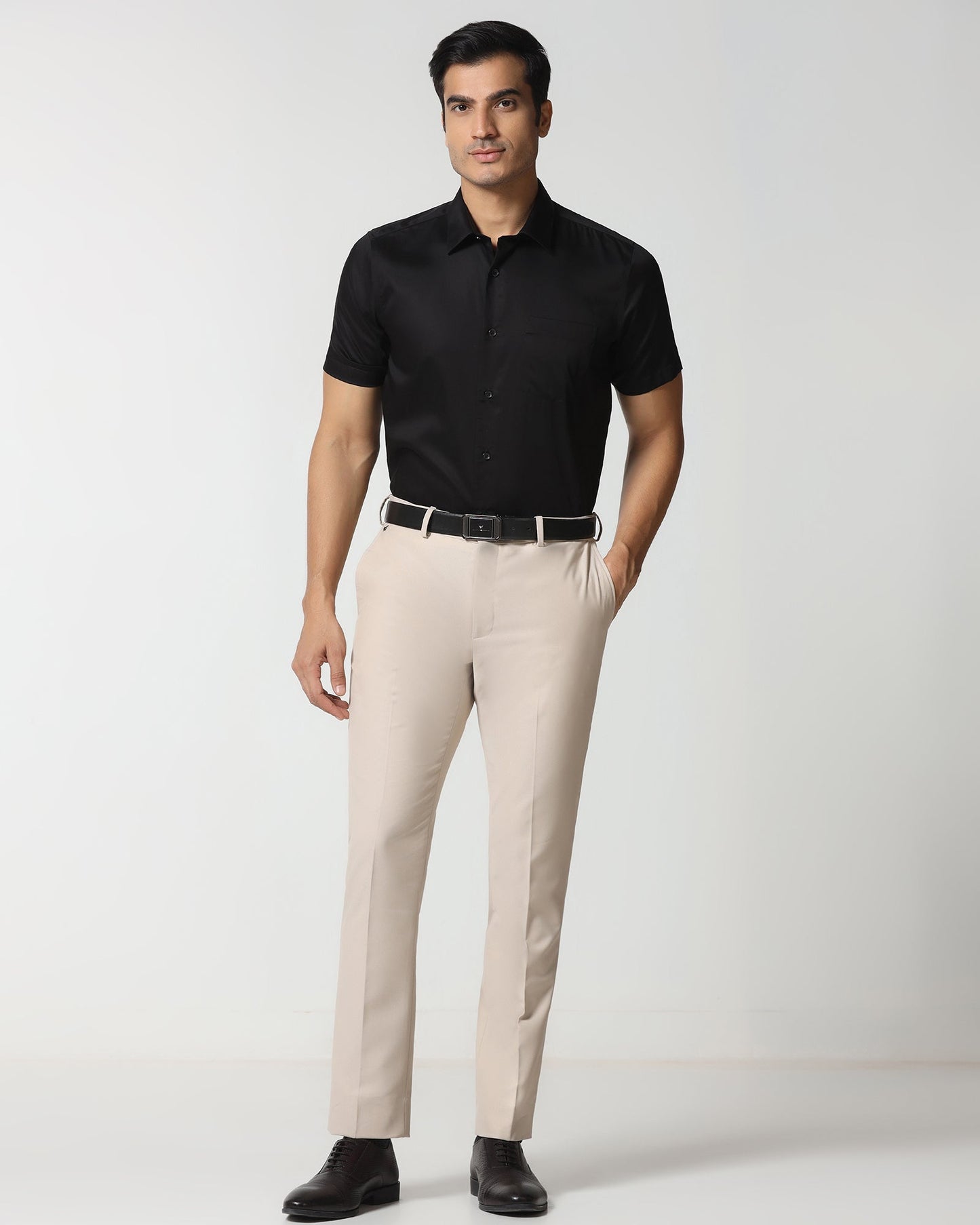 Black Half Sleeve Solid Shirt - Dawn