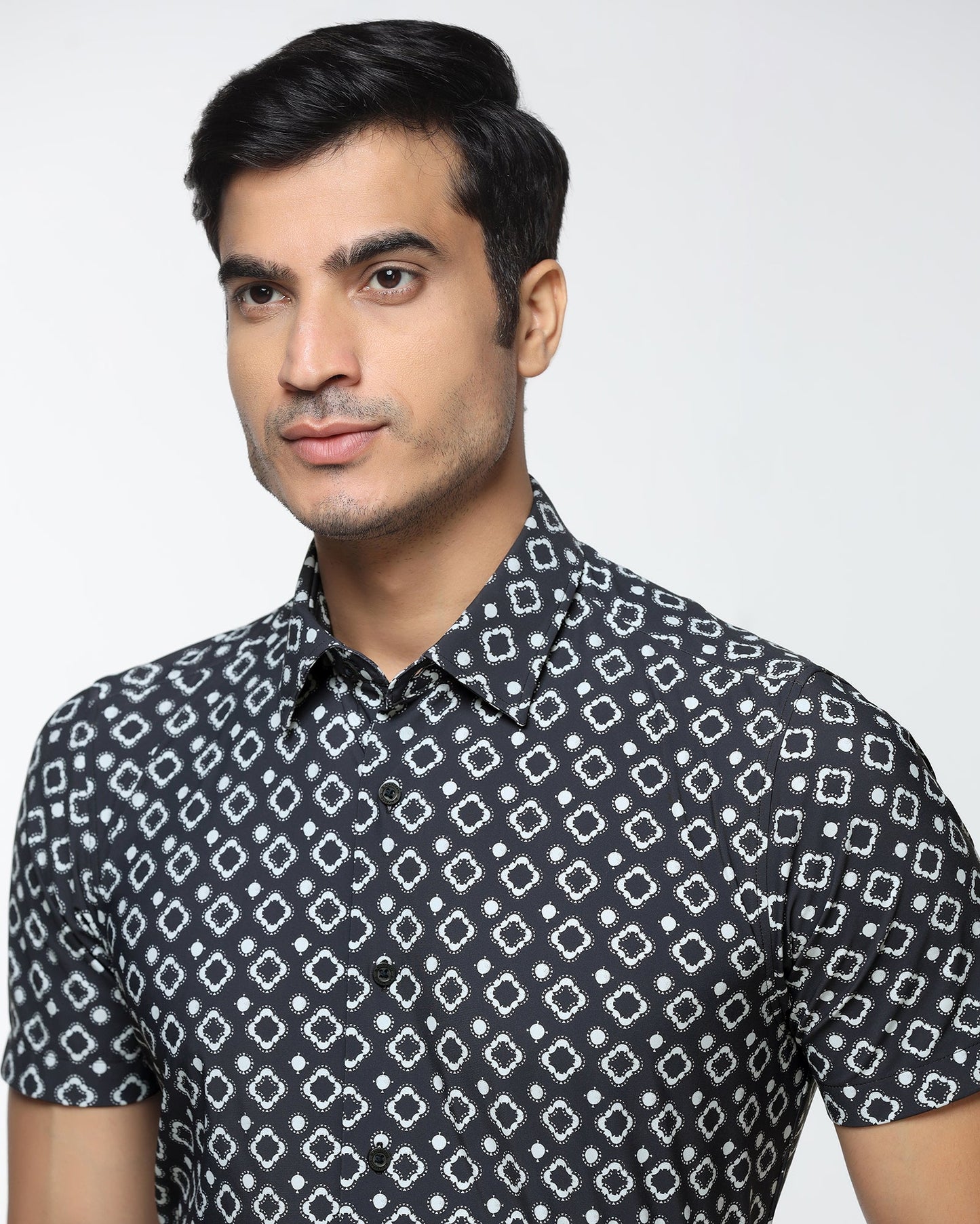 Black Half Sleeve TechPro Printed Shirt - Ronnel