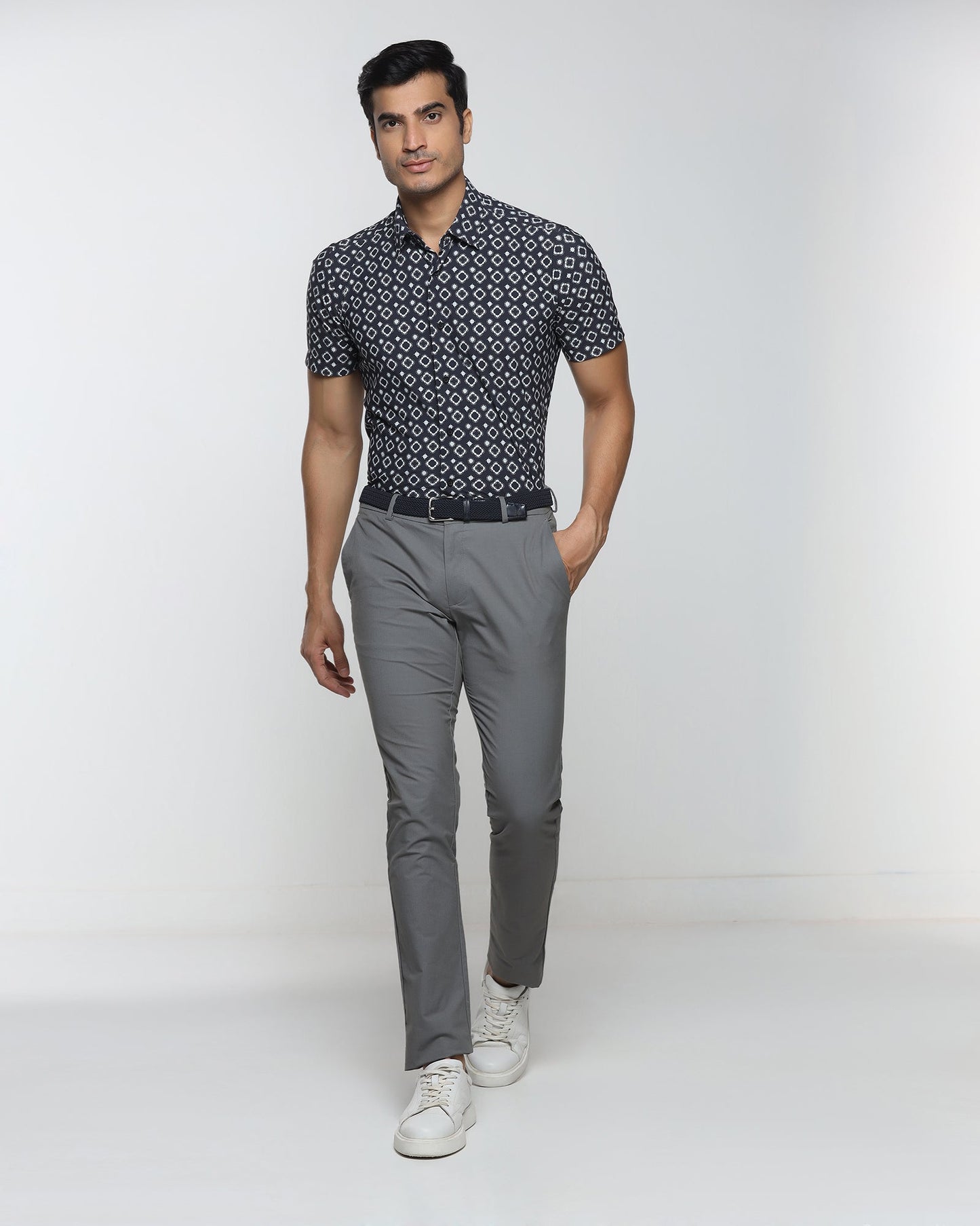 Black Half Sleeve TechPro Printed Shirt - Ronnel
