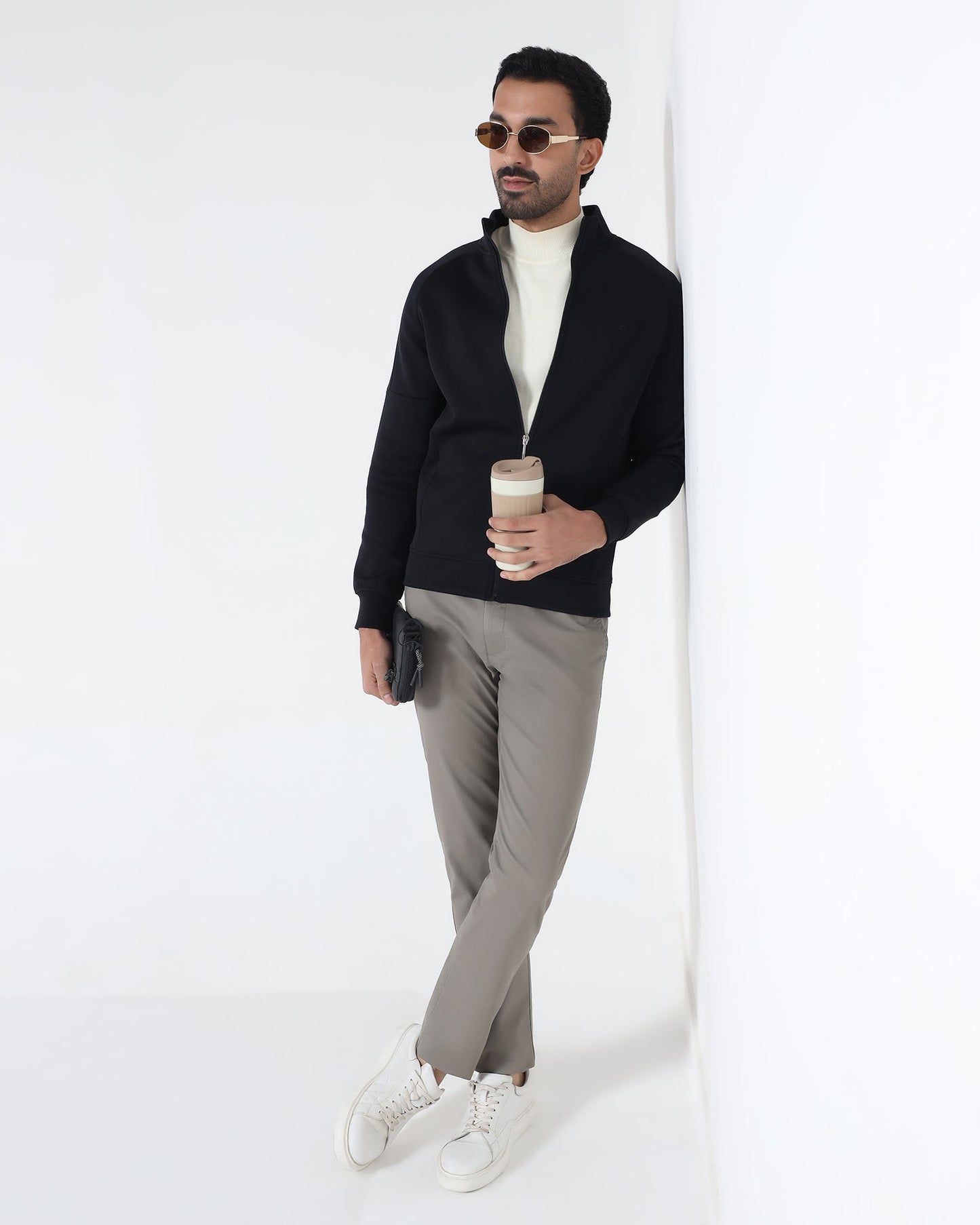 Black High Neck Solid Sweatshirt - Decy