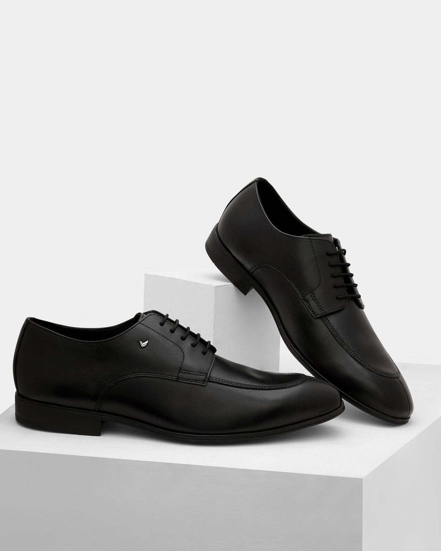 Black Solid Derby Shoes - Vachel