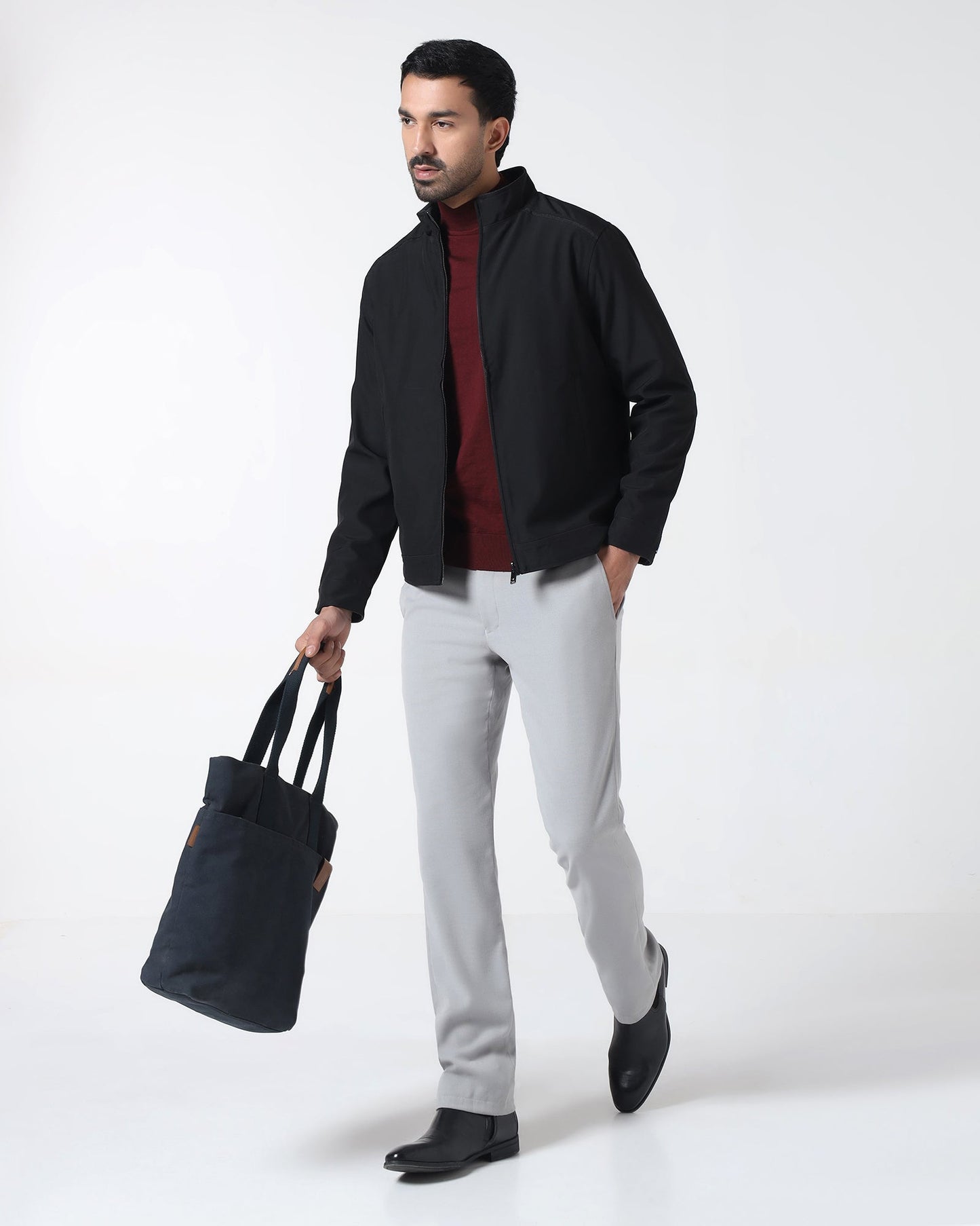 Black Reversible Solid Zipper Jacket - Yulin