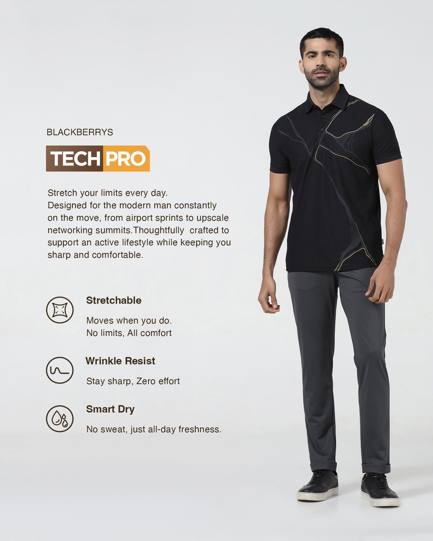 Black TechPro Printed Polo - Snape