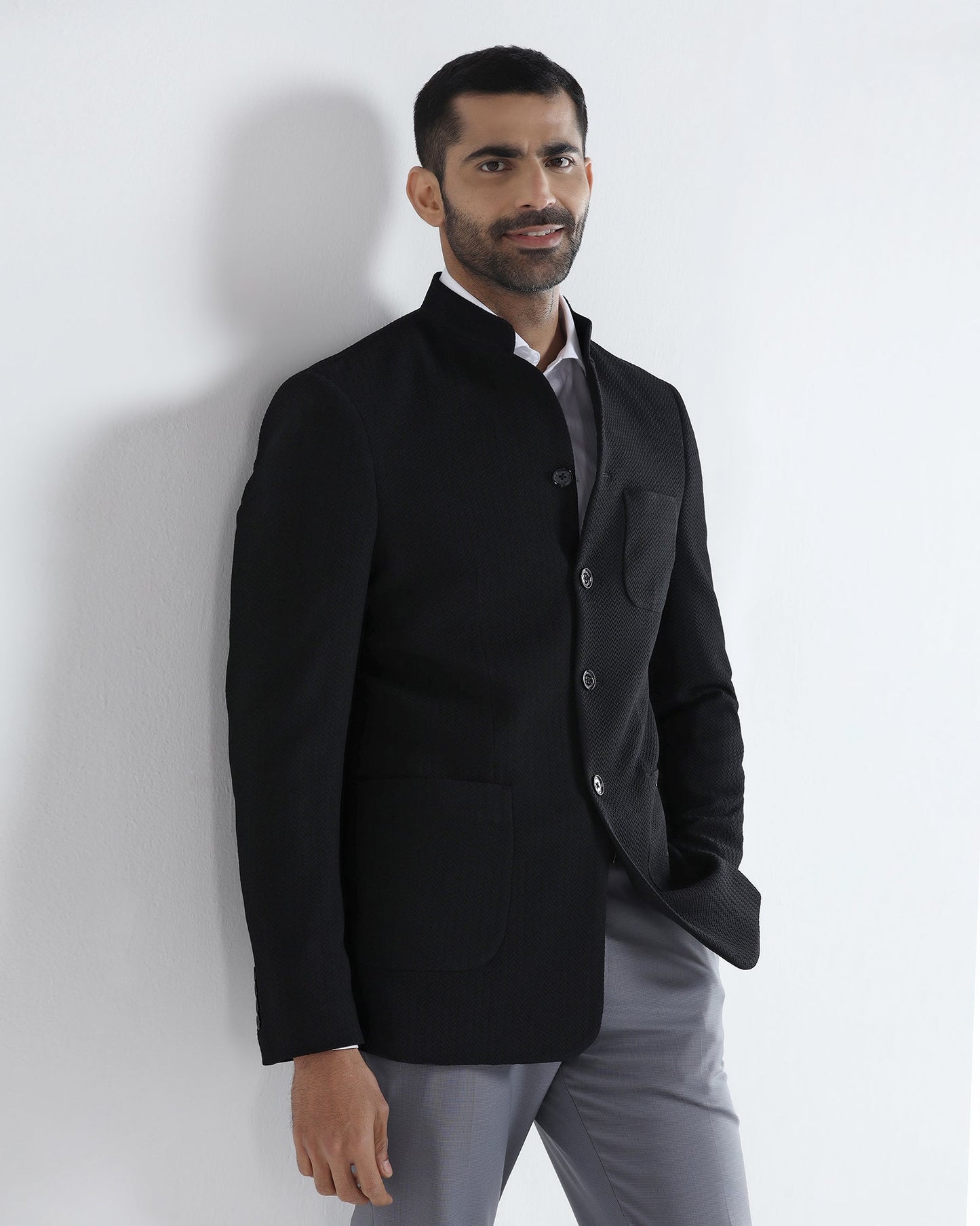 Black Textured Bandhgala - Theo