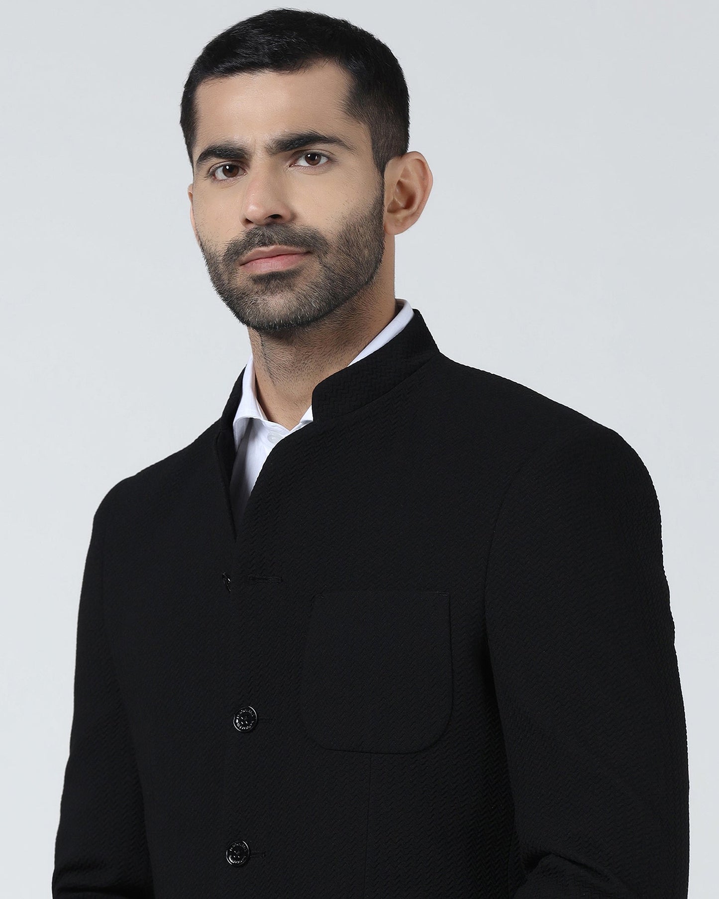 Black Textured Bandhgala - Theo