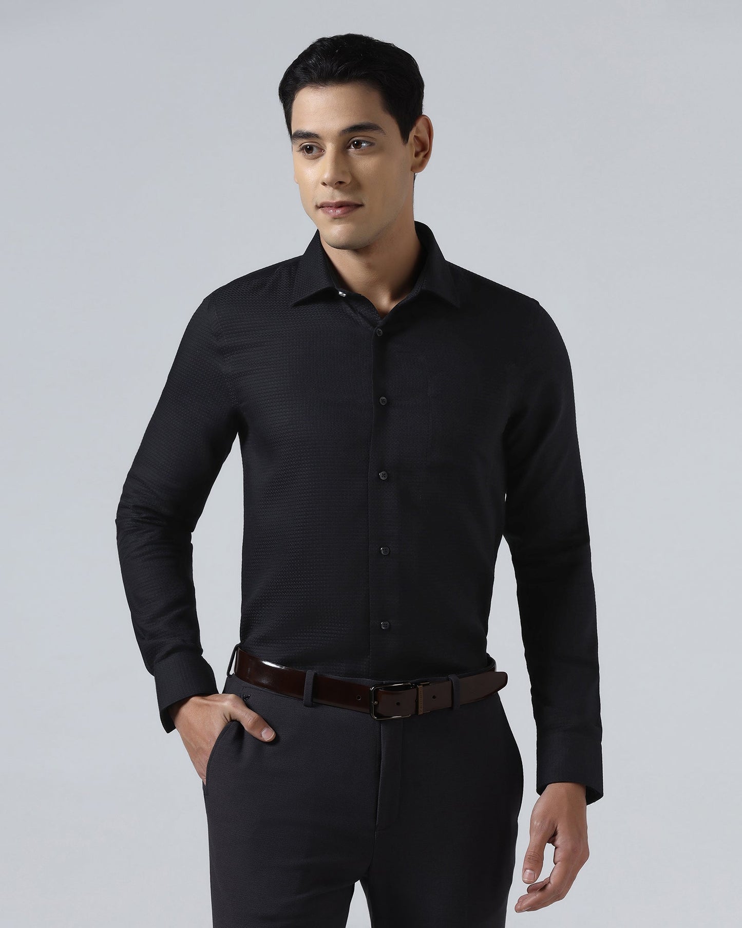 Black Textured Shirt - Skater