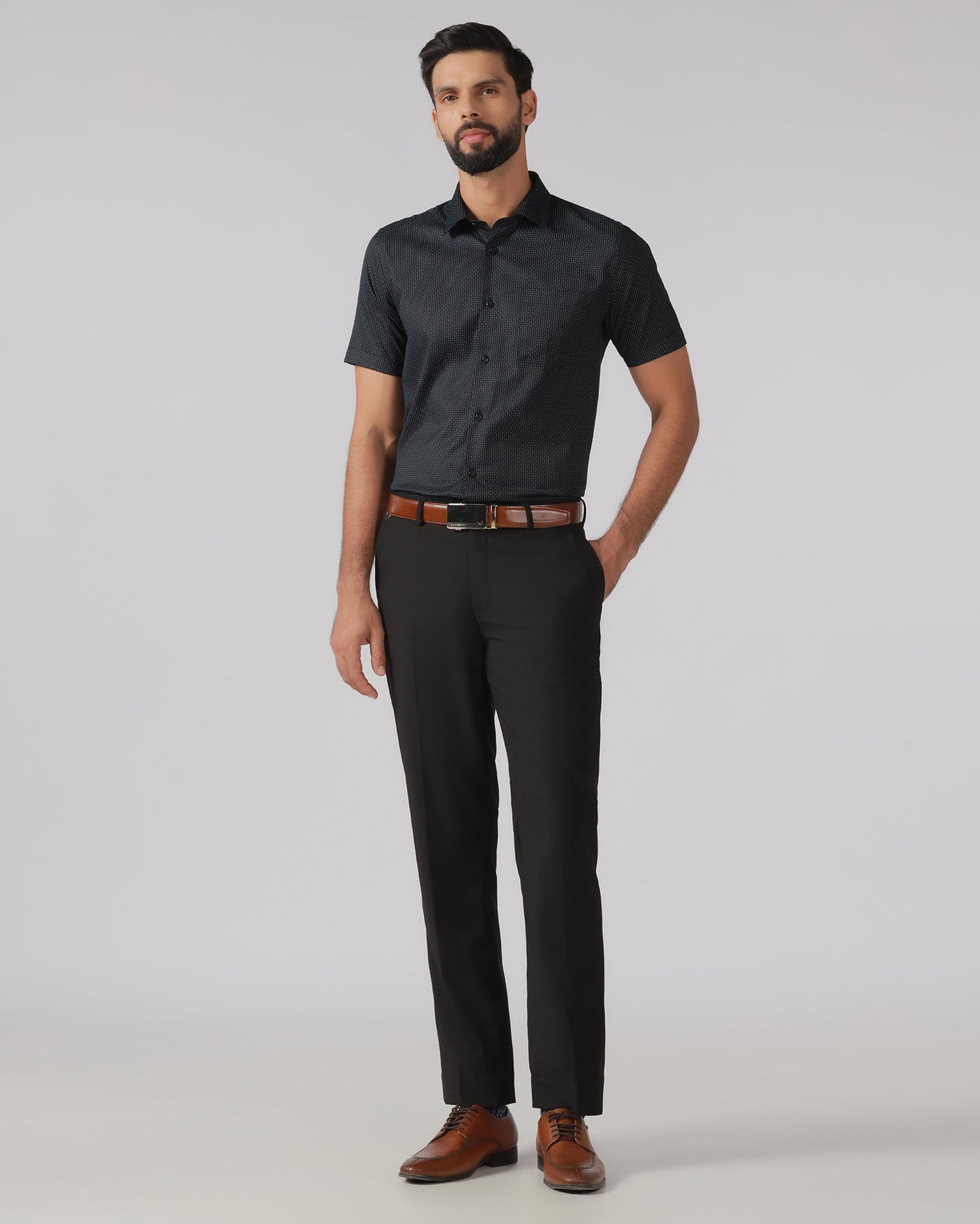 Black Textured Trouser - Black-267