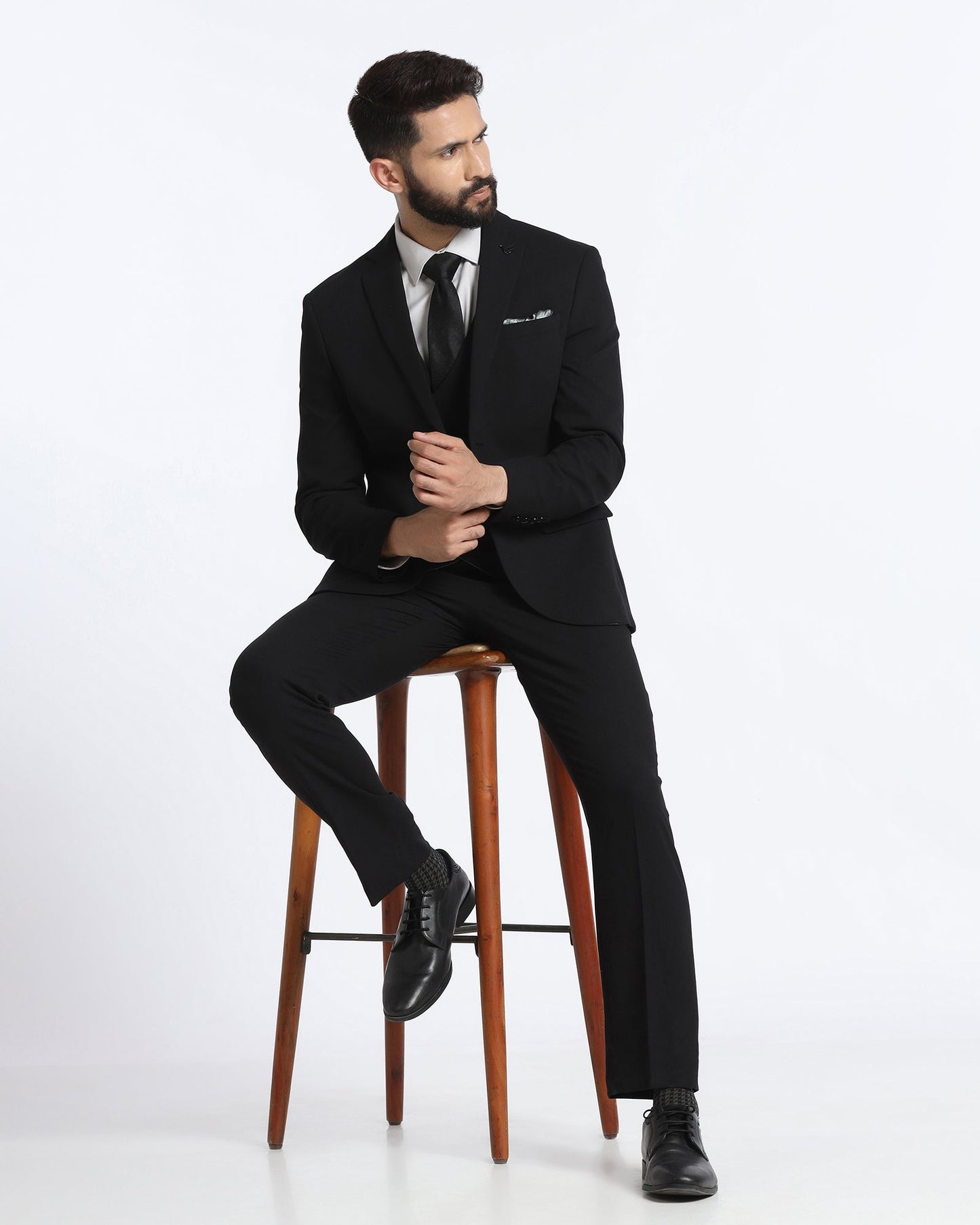 Black Three Piece Solid Suit - Kelm