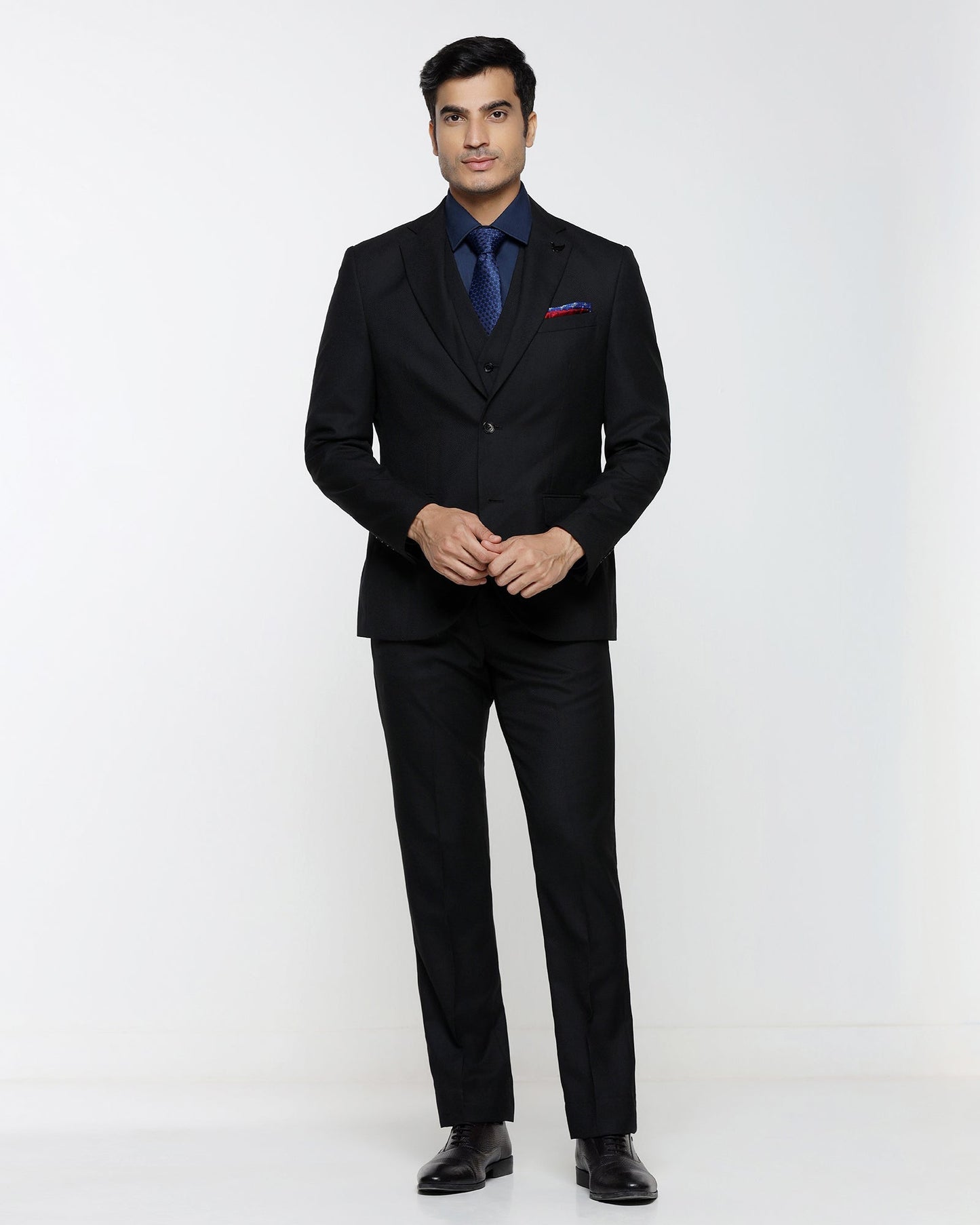 Black Three Piece Textured Suit - Kova