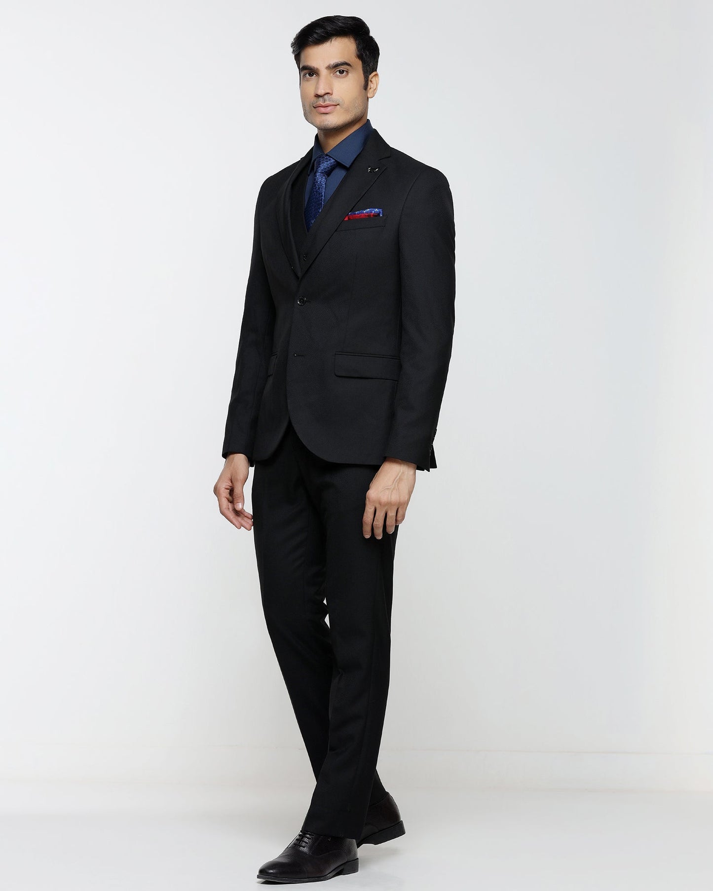 Black Three Piece Textured Suit - Kova