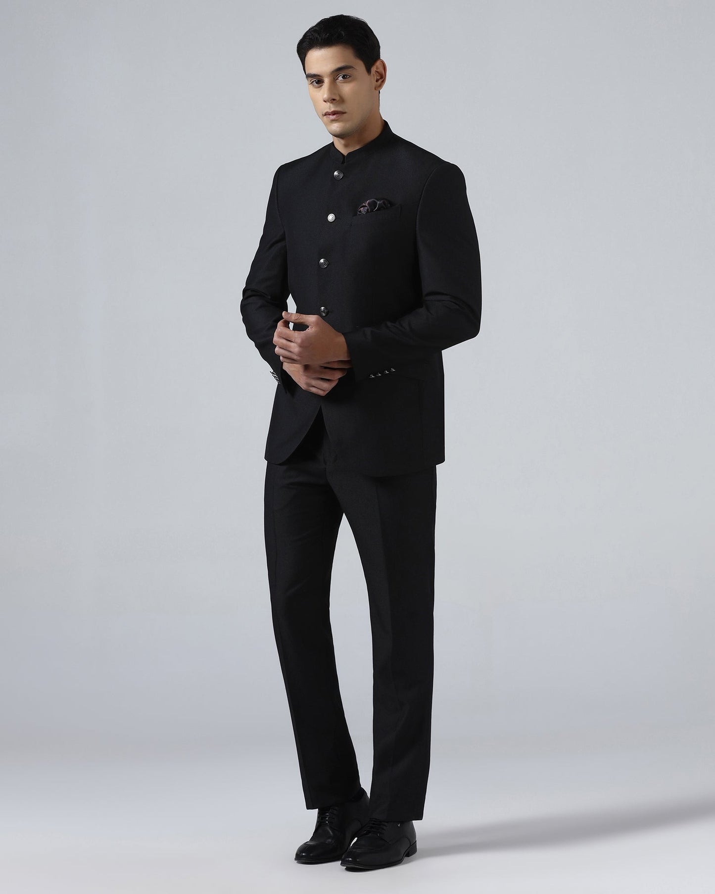 Black Two Piece Textured Suit - Micon