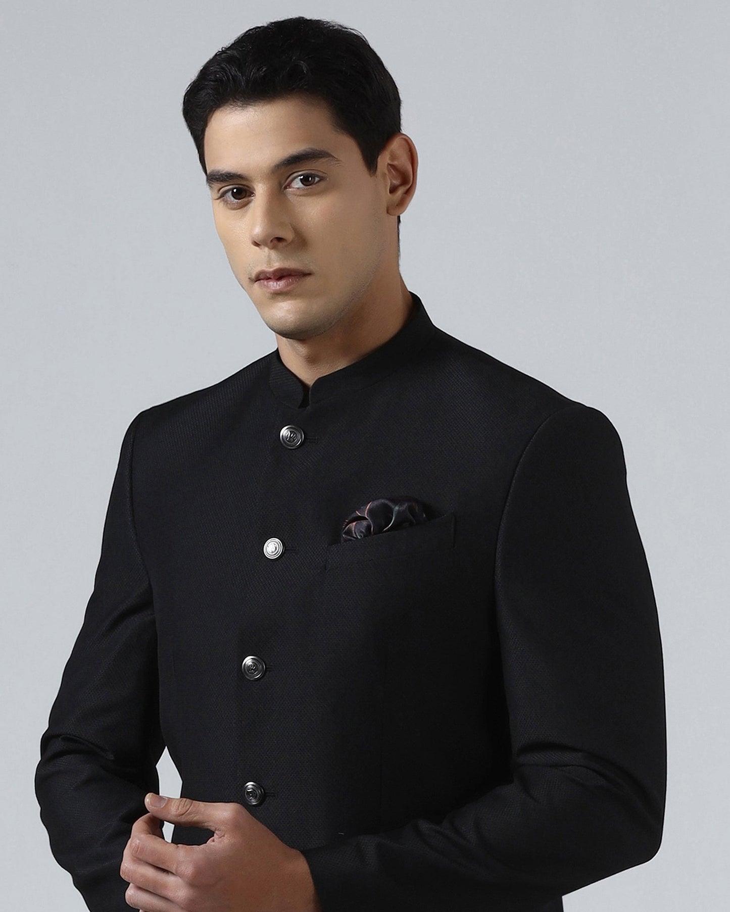 Black Two Piece Textured Suit - Micon