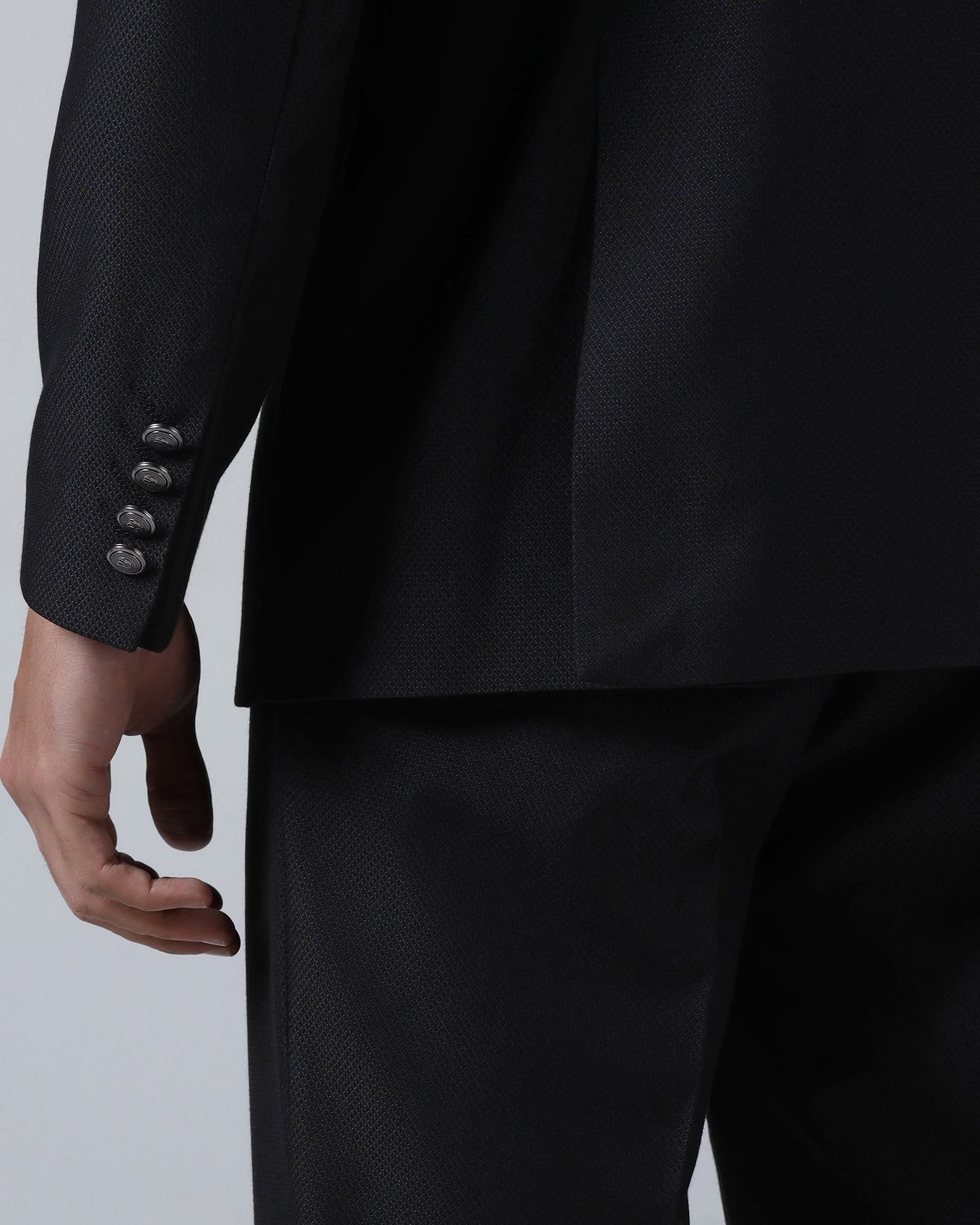 Black Two Piece Textured Suit - Micon