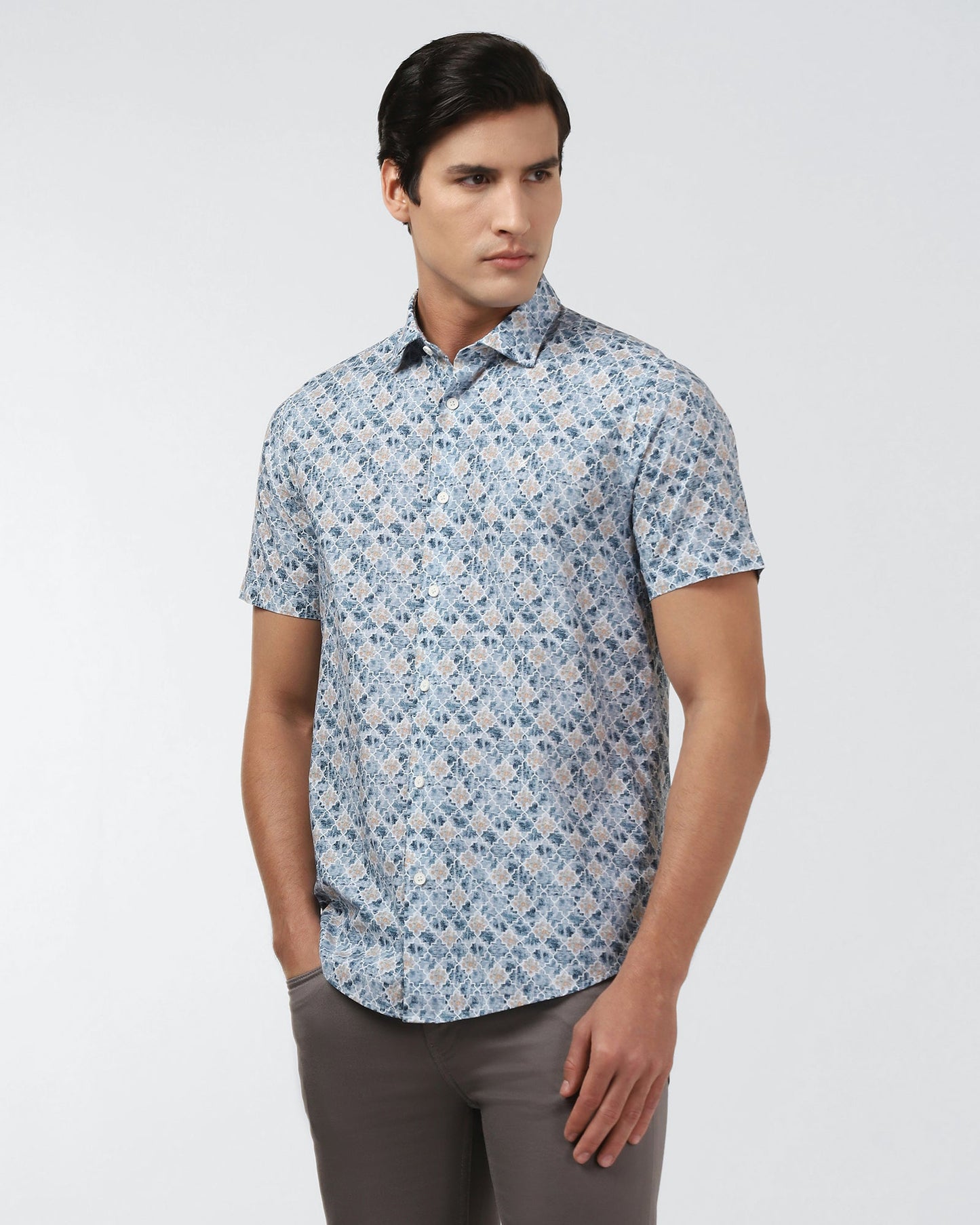 Blue Half Sleeve Printed Shirt - Melod