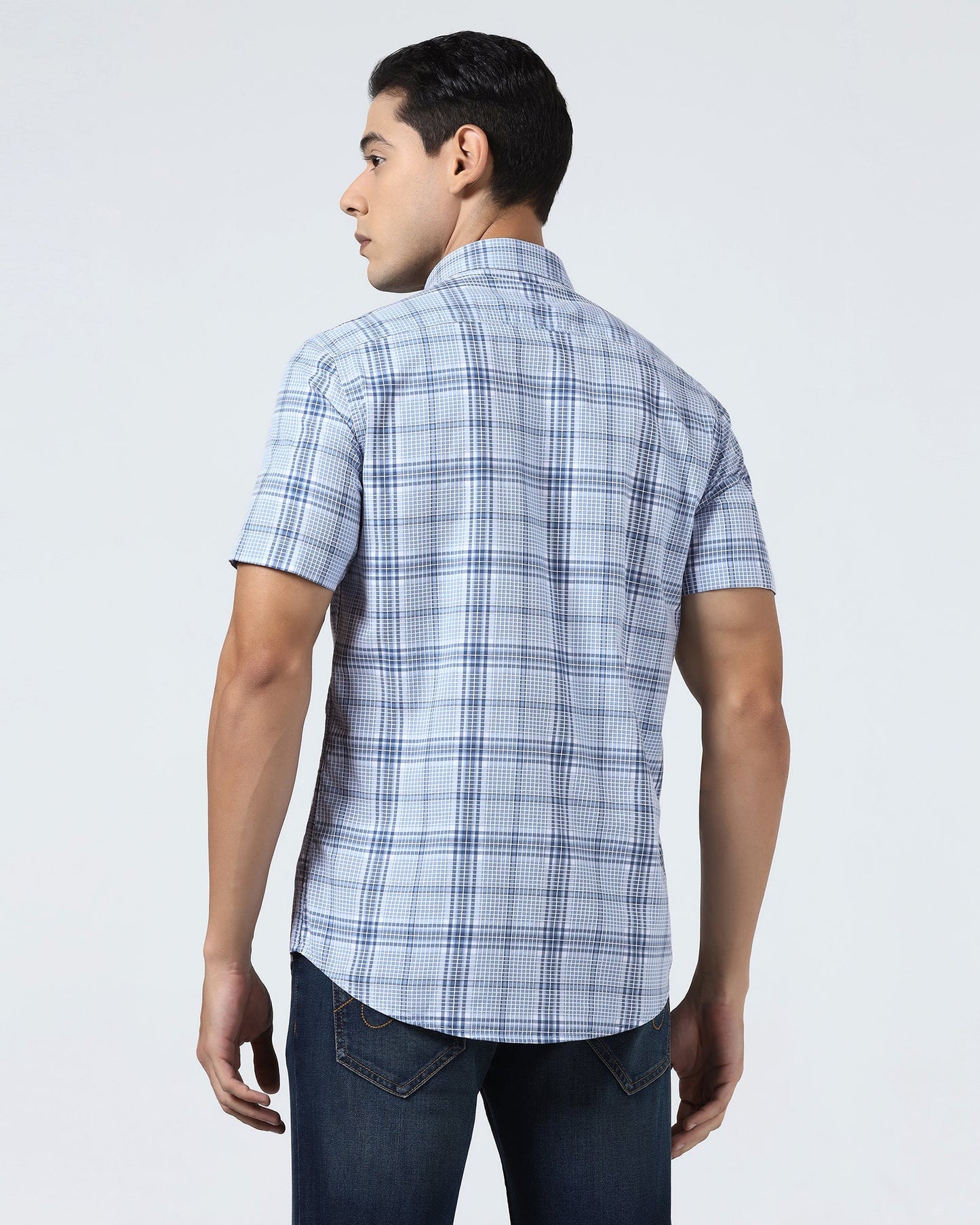Blue Half Sleeve Check Shirt - Farlen