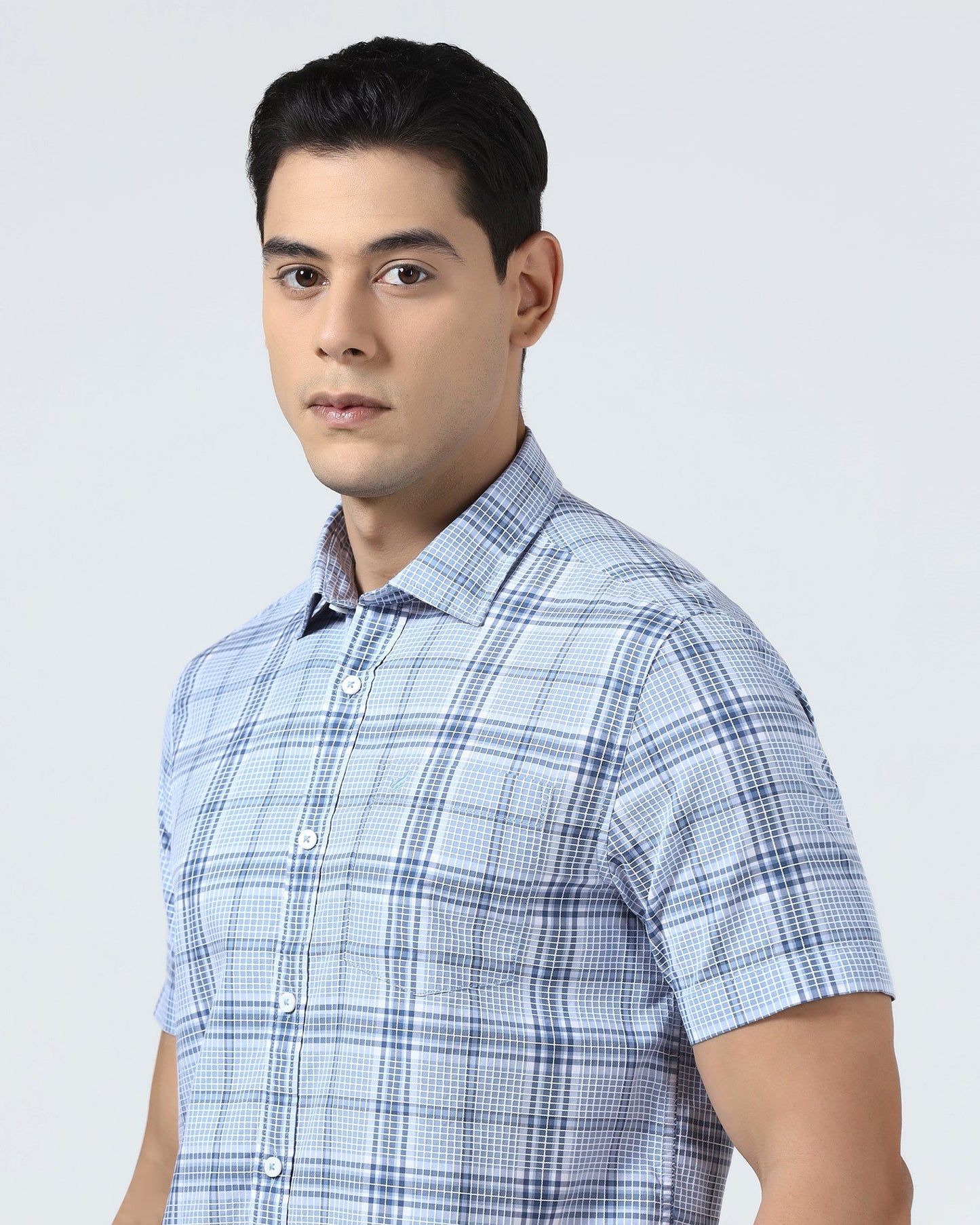 Blue Half Sleeve Check Shirt - Farlen