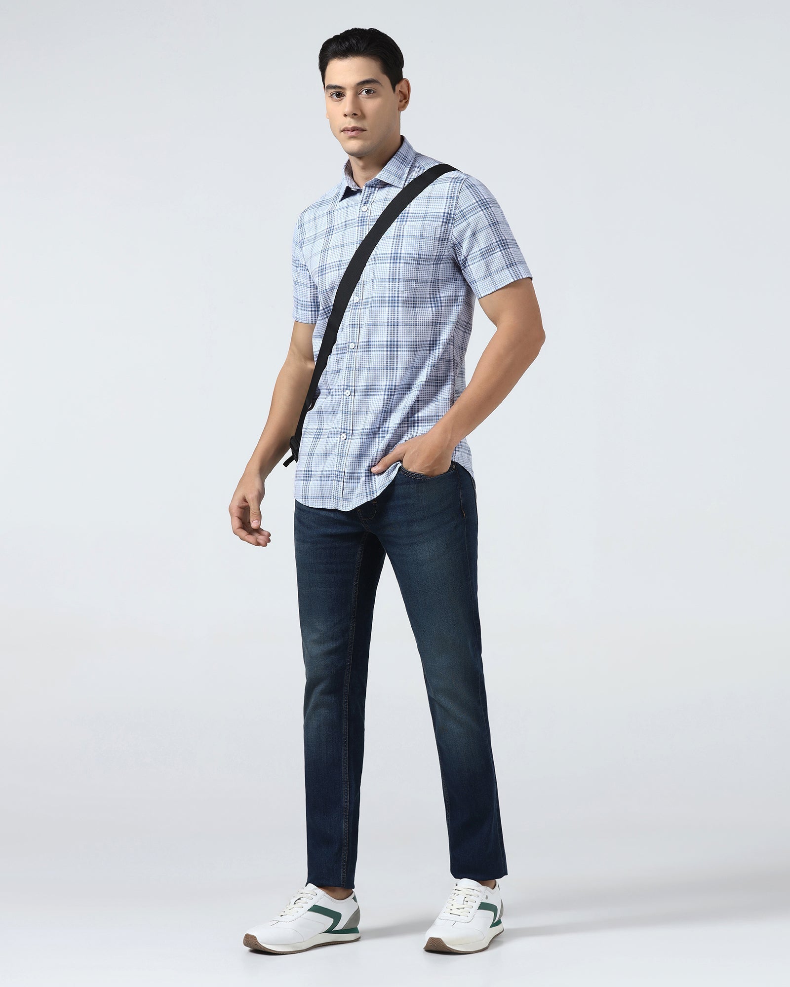 Blue Half Sleeve Check Shirt - Farlen
