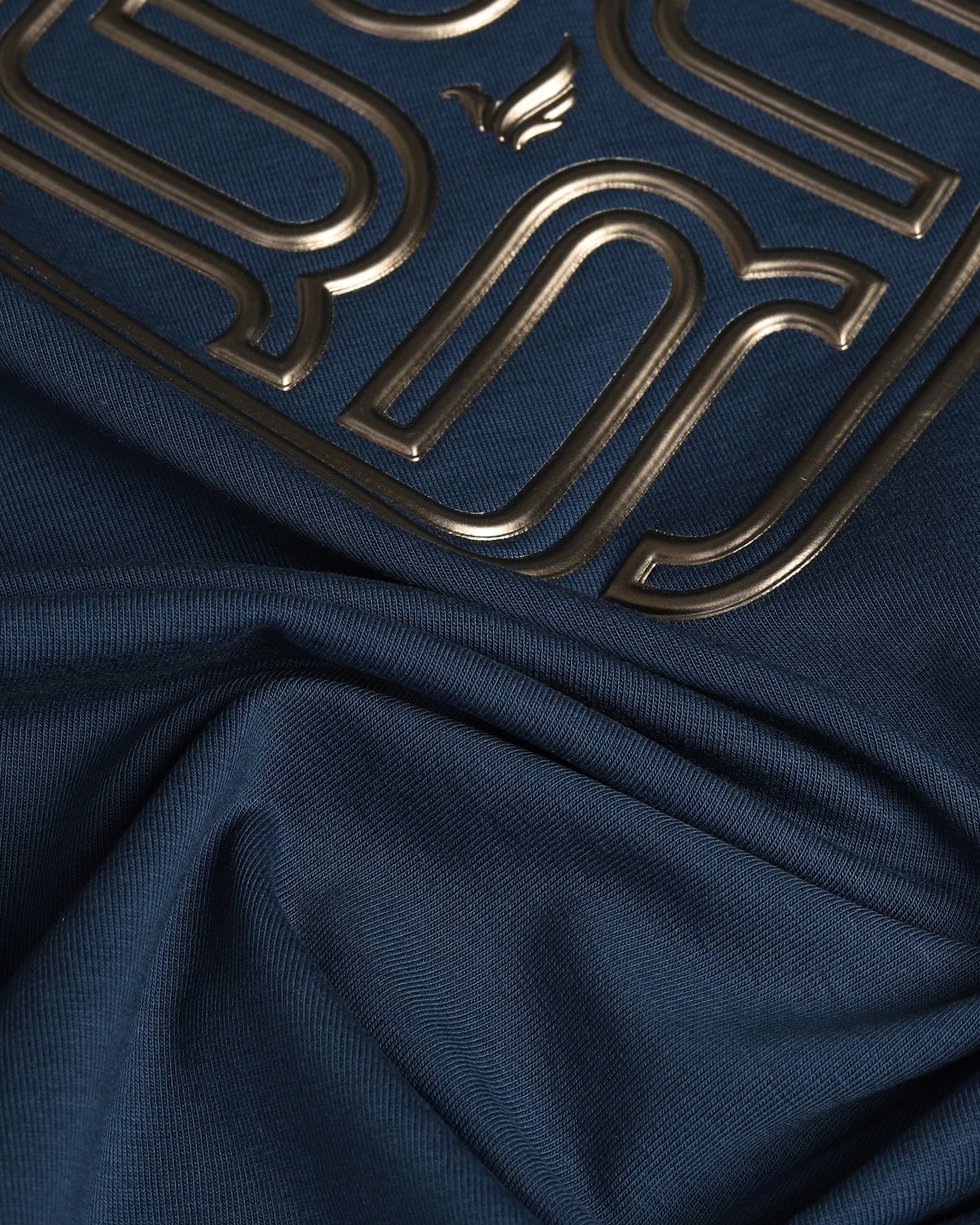 Blue Crew Neck Textured T-Shirt - Crown