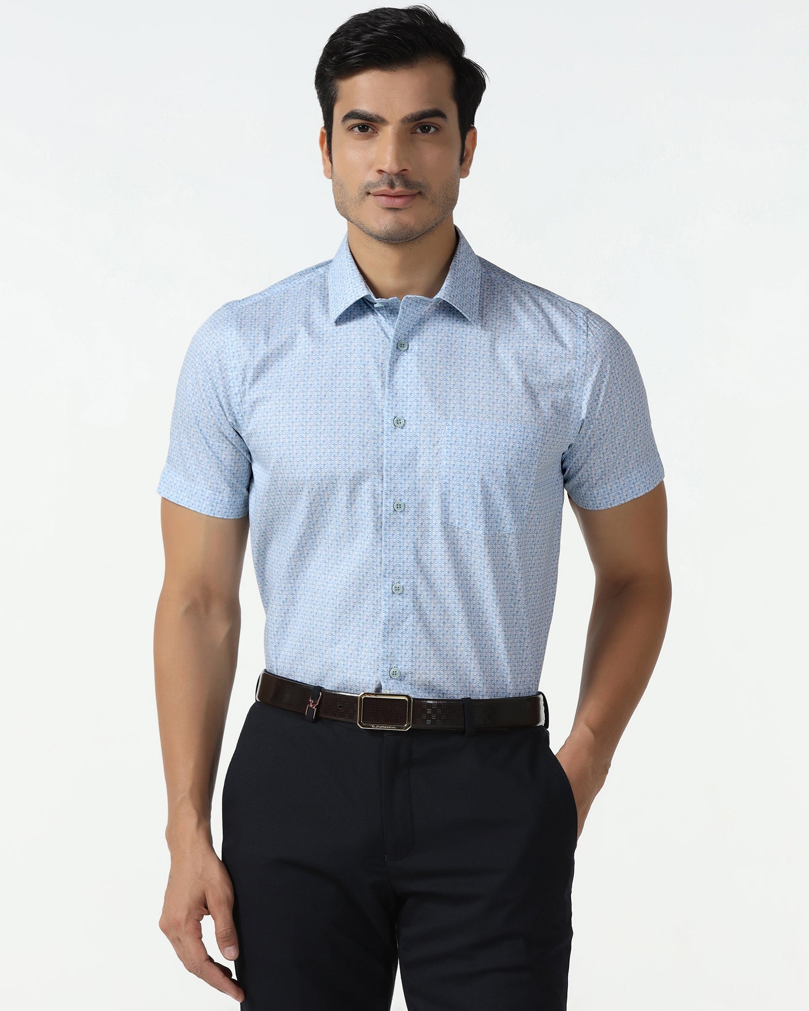 Blue Half Sleeve Printed Shirt - Nicole