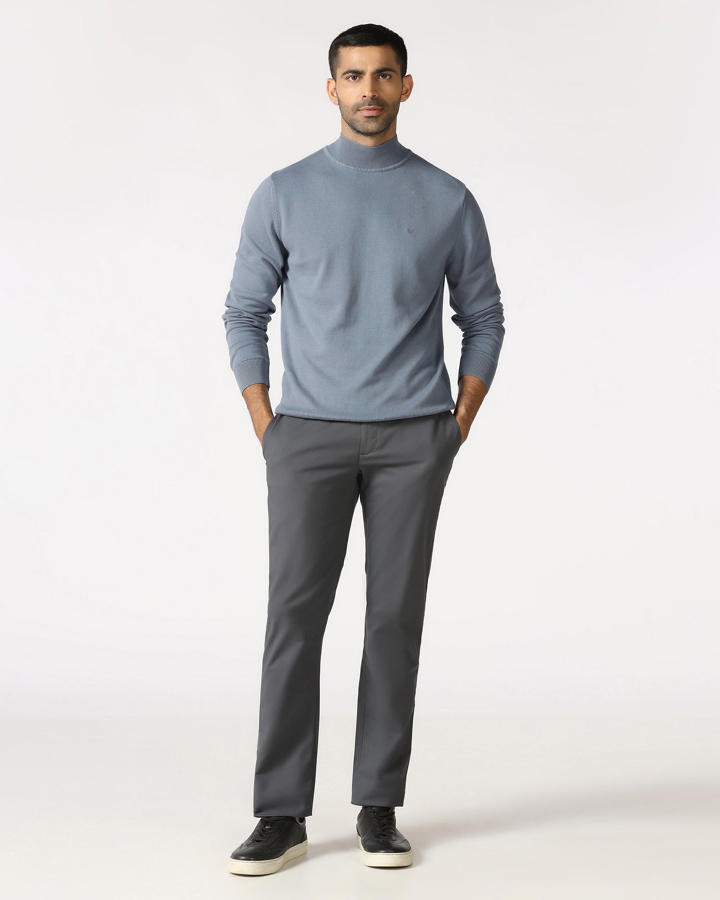 Blue High Neck Solid Sweatshirt - Papa