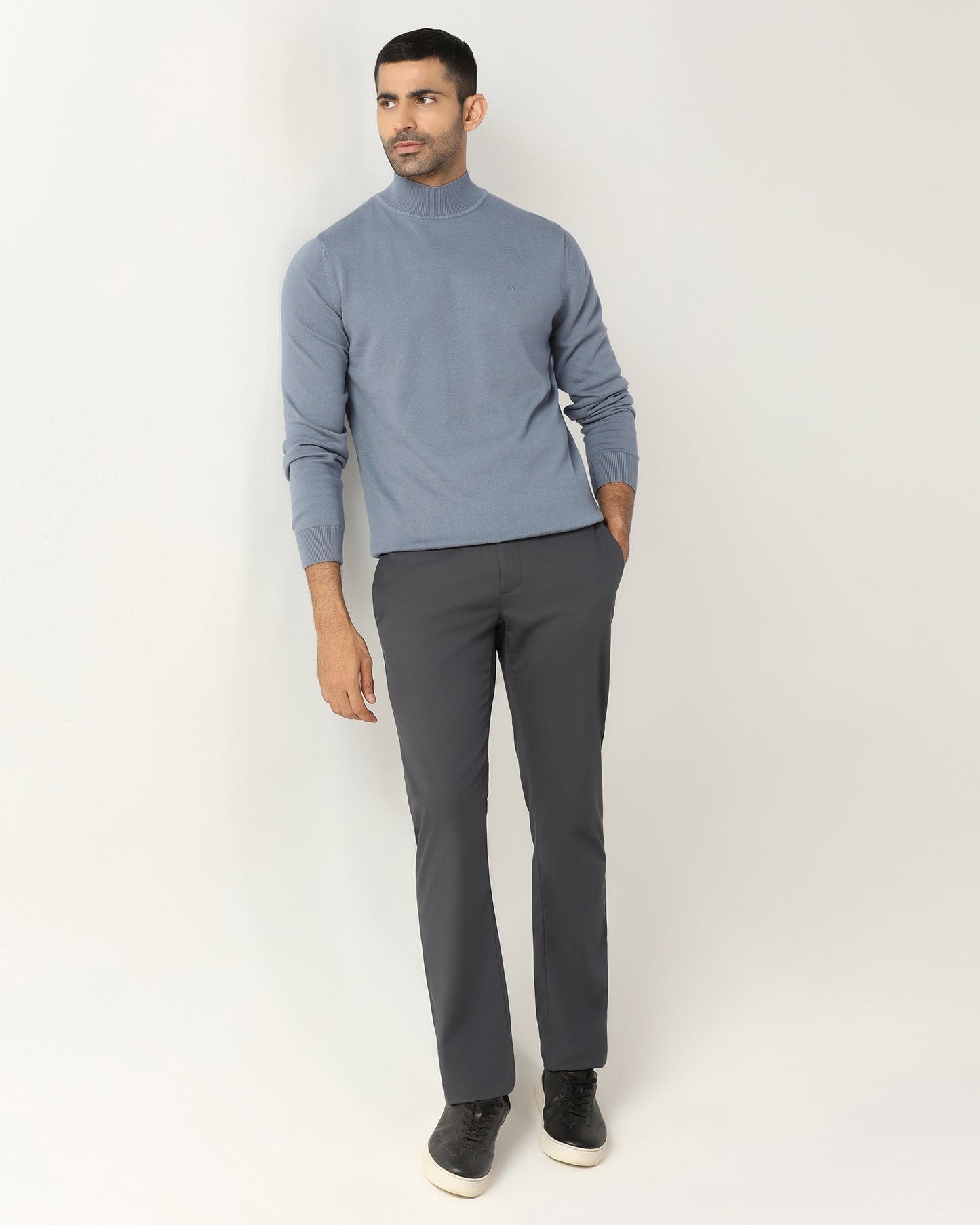 Blue High Neck Solid Sweatshirt - Papa