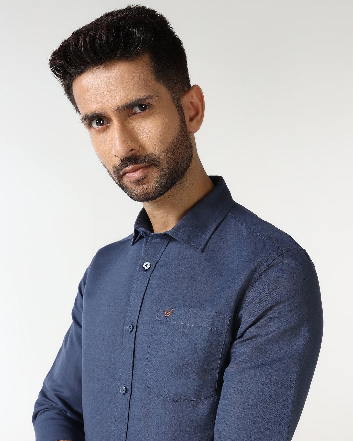 Blue Linen Solid Shirt - Salmon