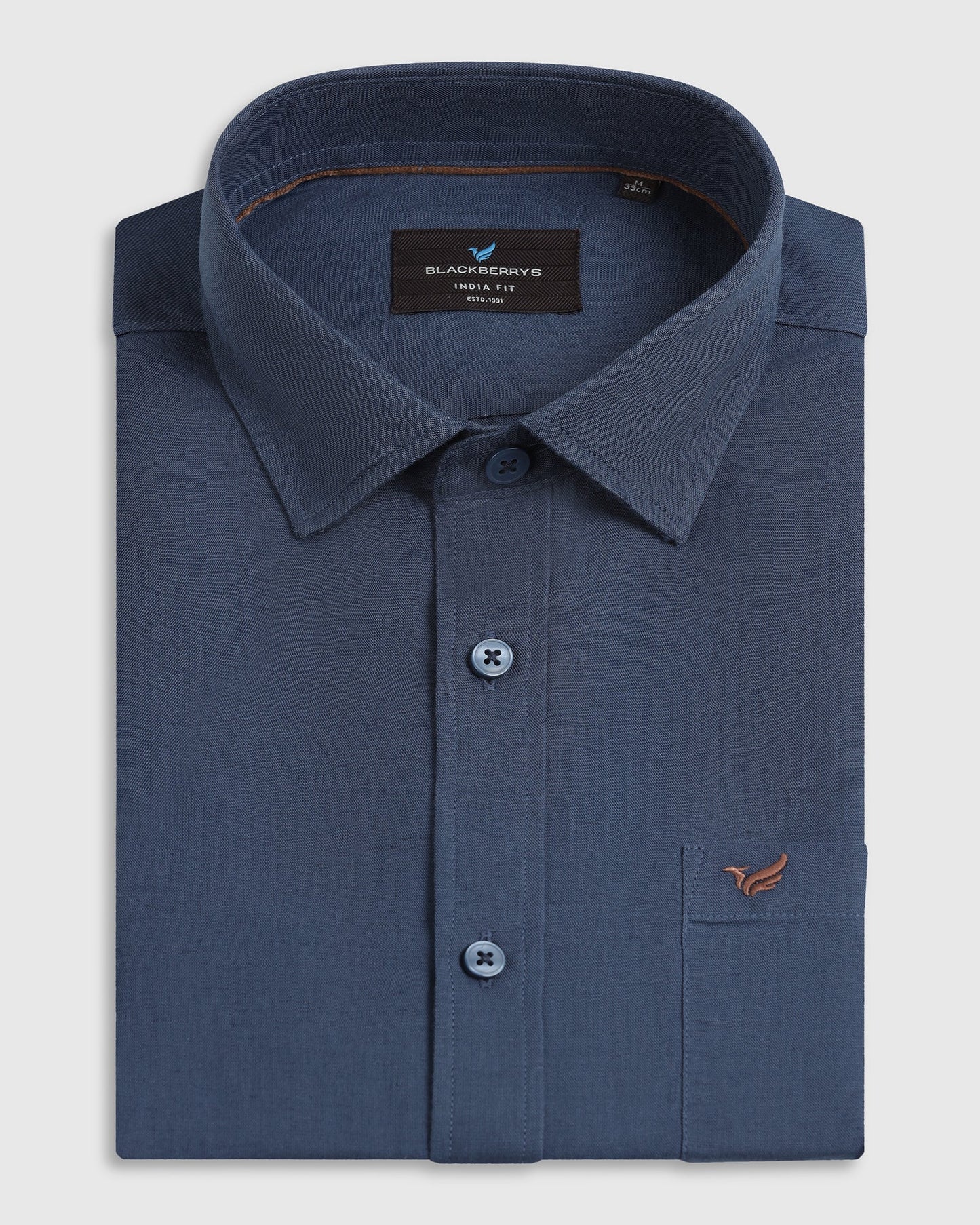Blue Linen Solid Shirt - Salmon