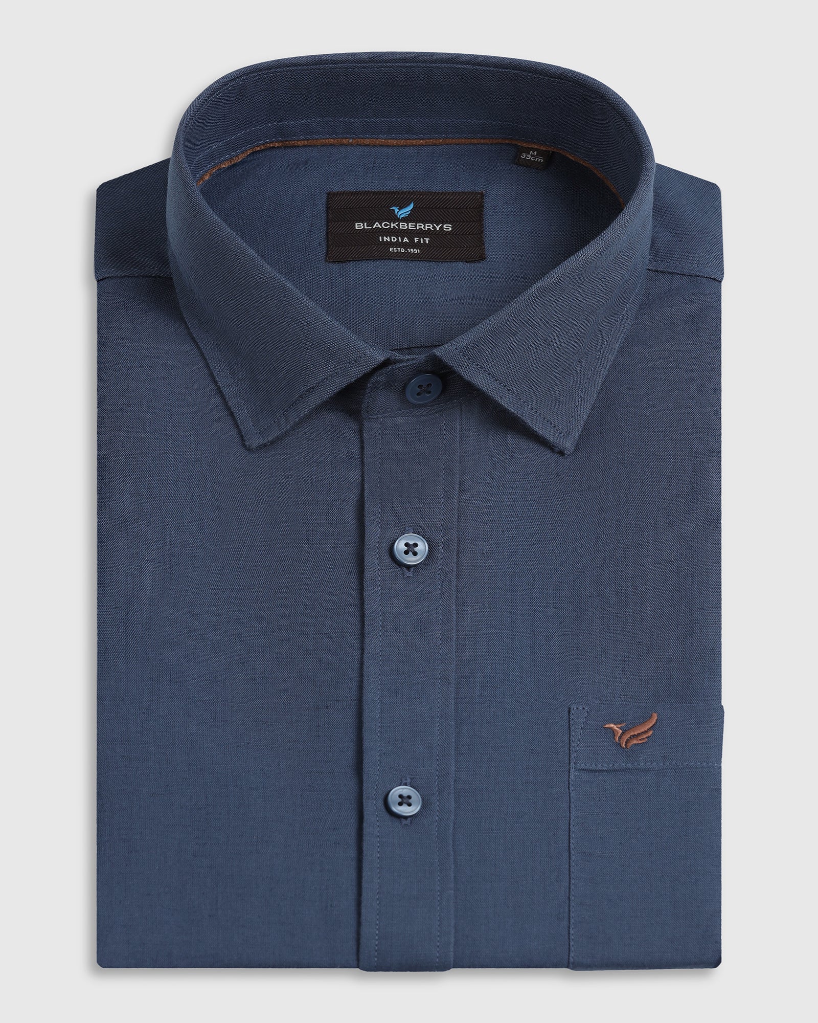 Blue Linen Solid Shirt - Salmon