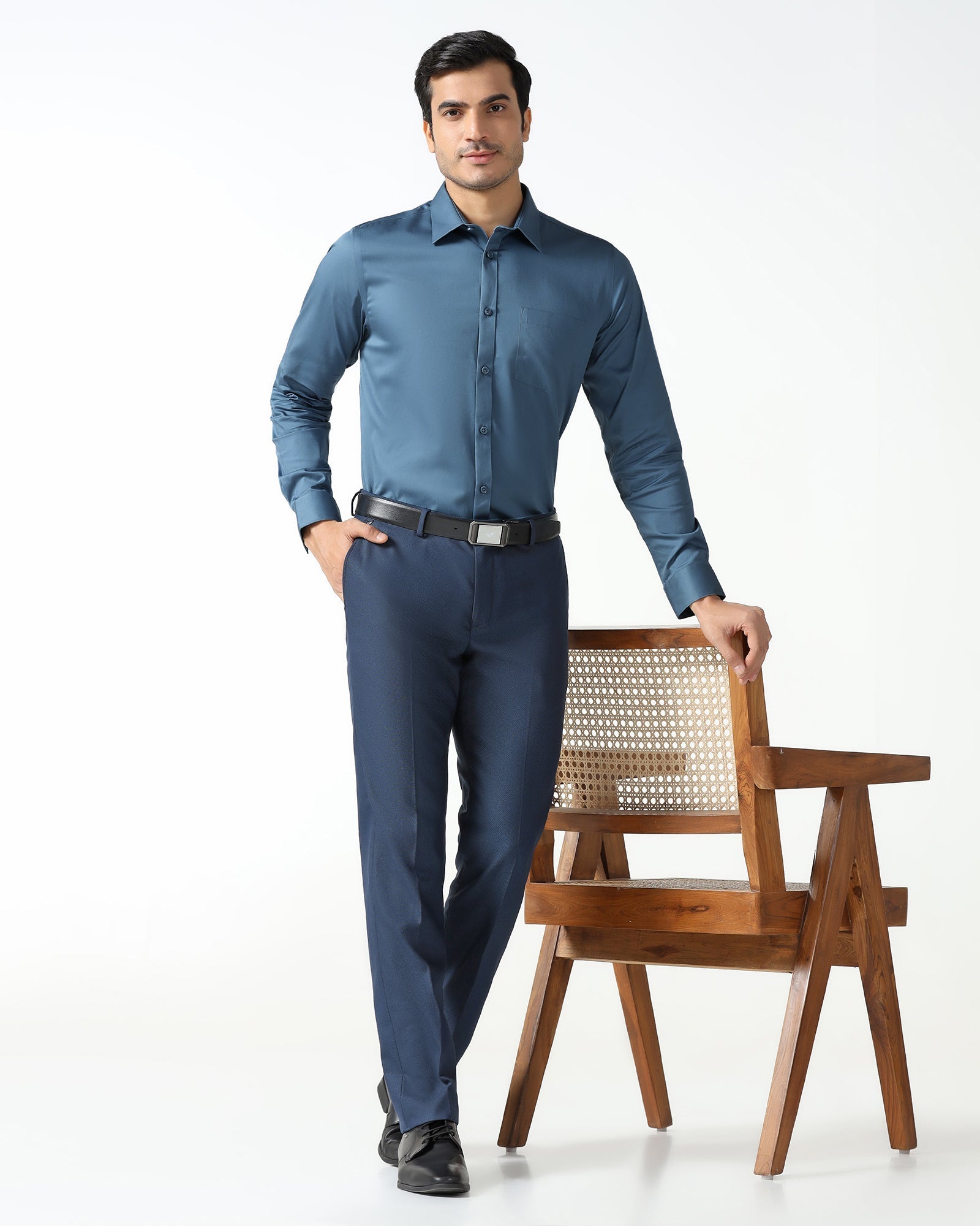 Blue Non Iron Solid Shirt - Liviya