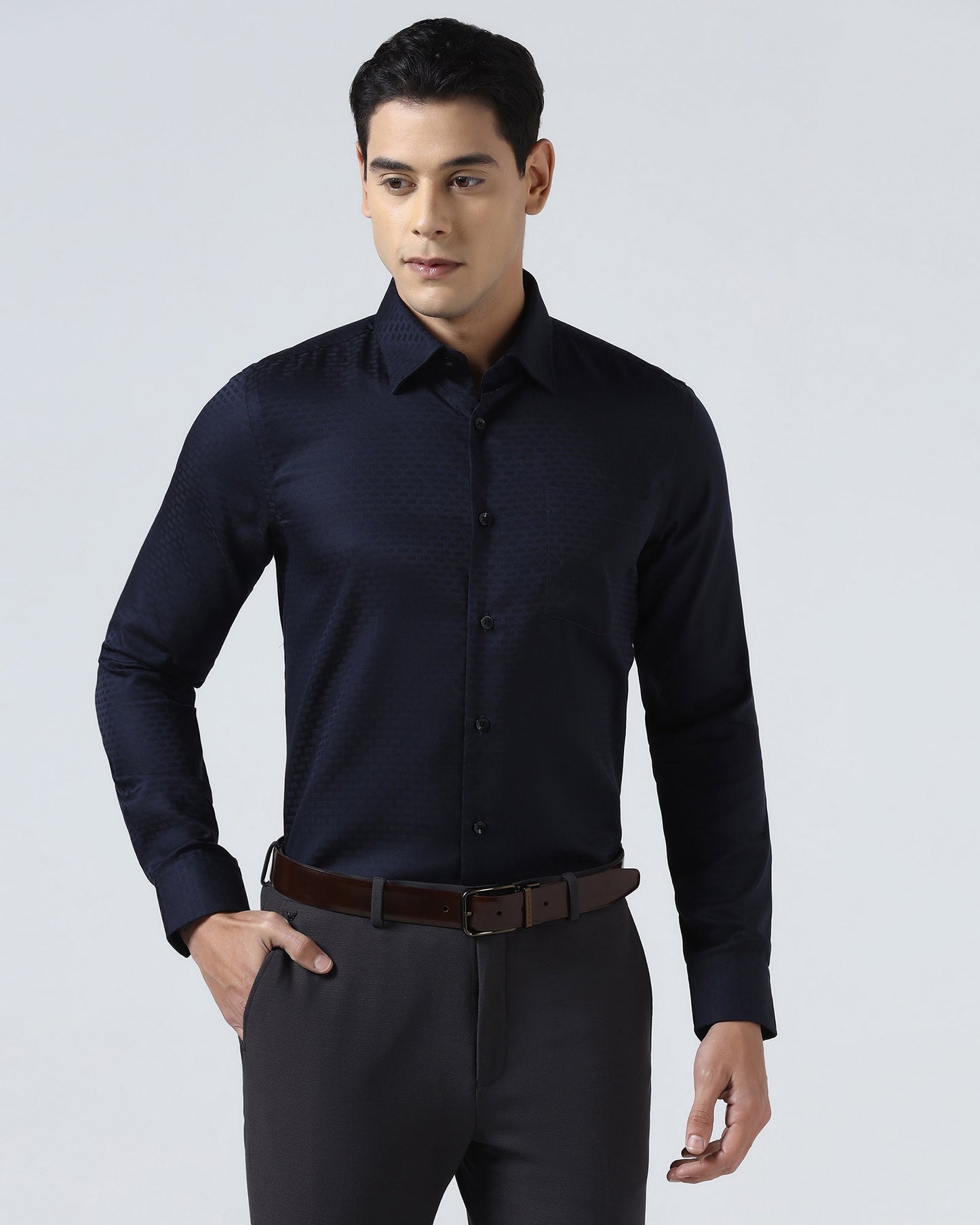 Blue Non Iron Textured Shirt - Elodie