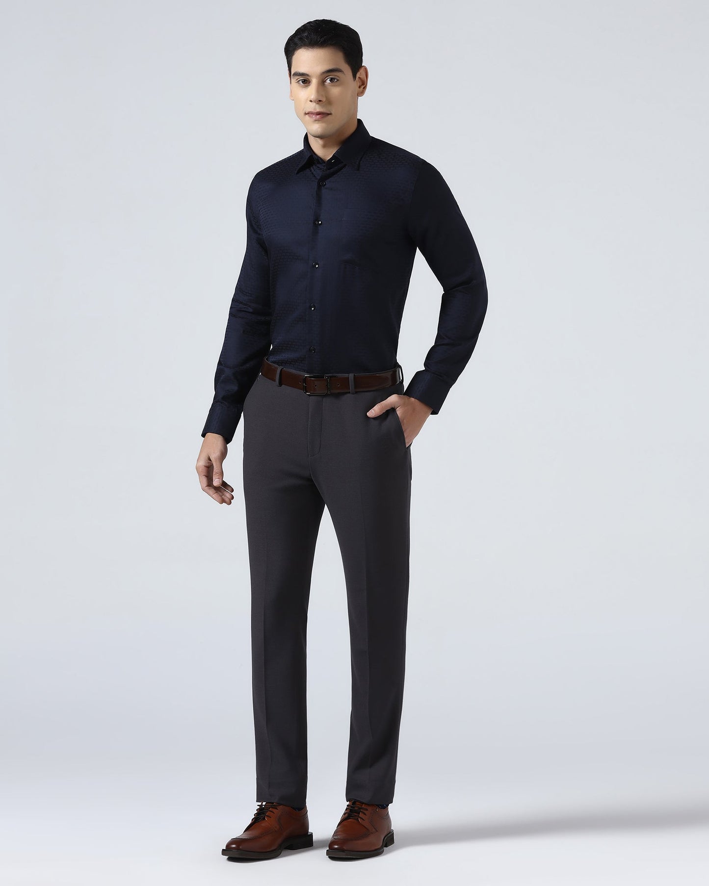 Blue Non Iron Textured Shirt - Elodie