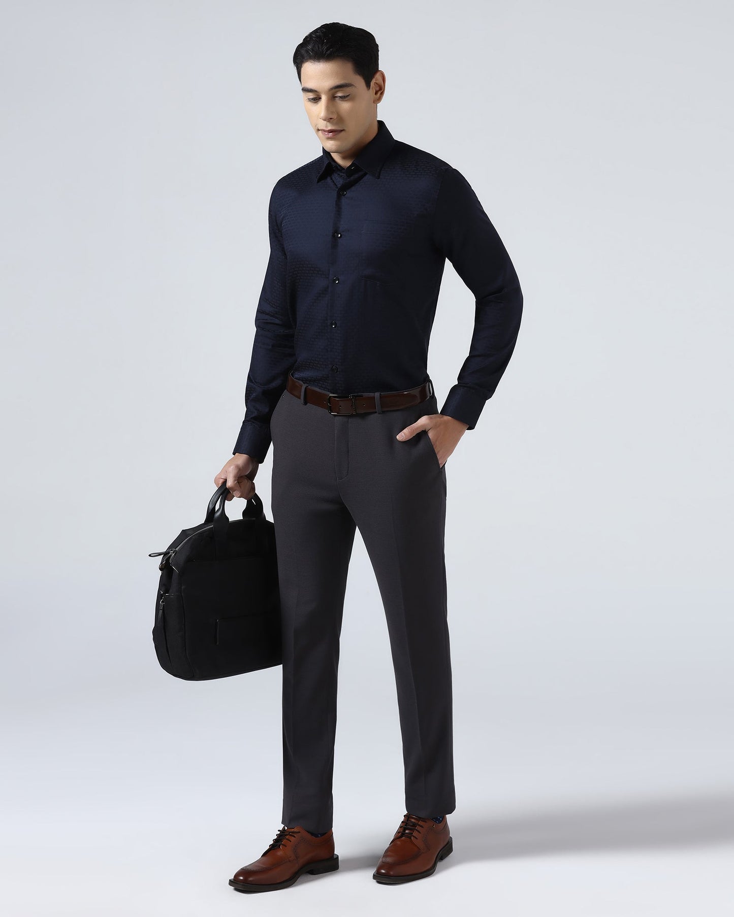 Blue Non Iron Textured Shirt - Elodie